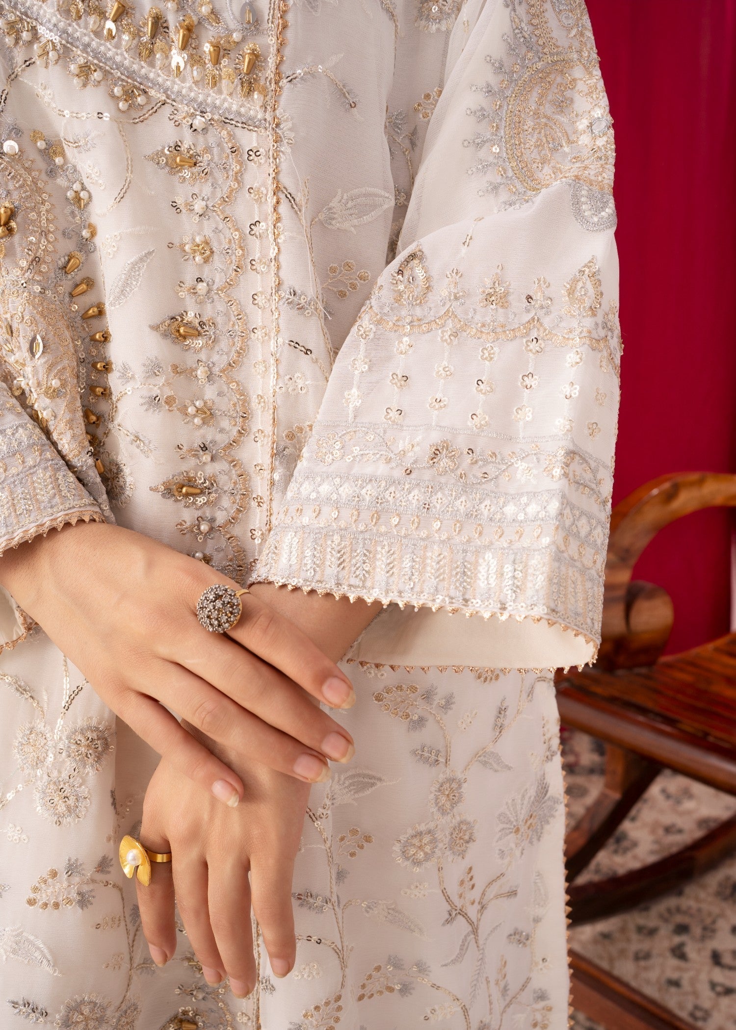 chiffon Angrakha in White