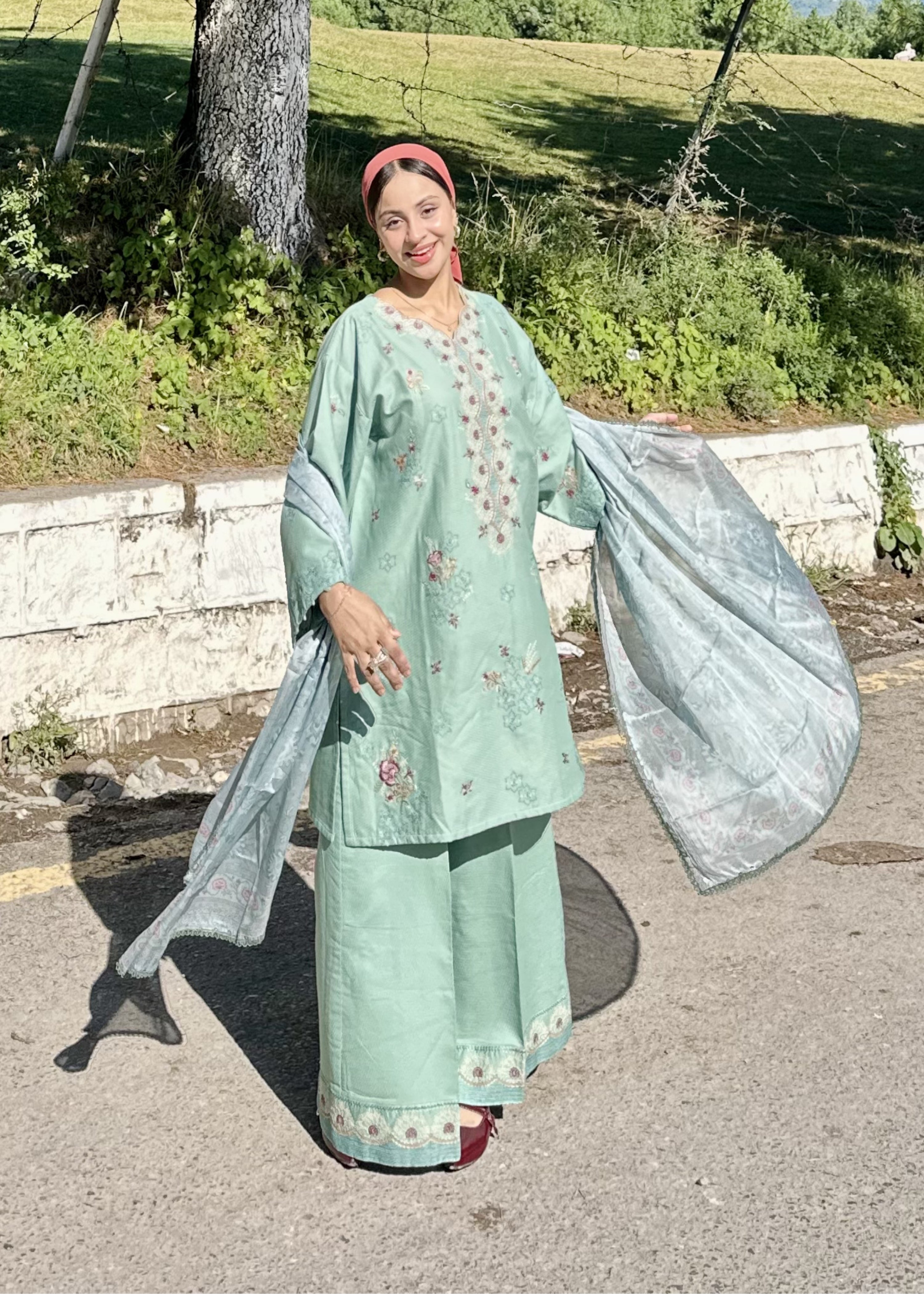 dobby crepe Kurta Set in Sky blue