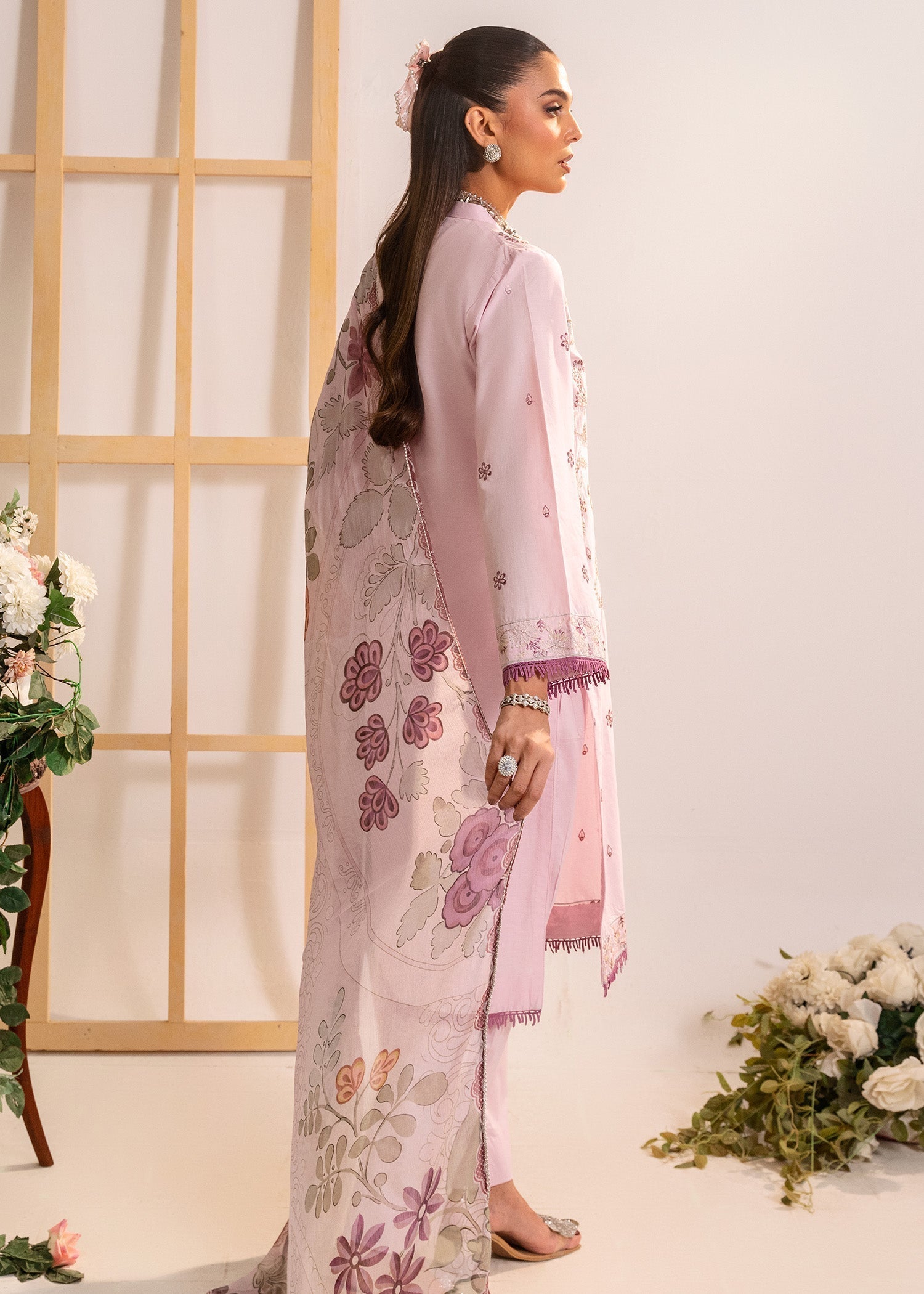 cambric cotton Kurta Set in Baby pink