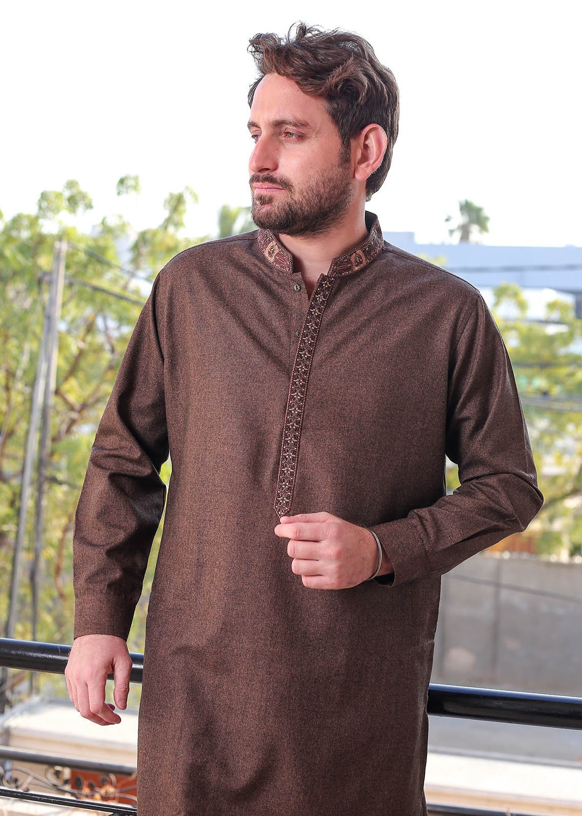 wool viscose Shalwar Kameez in Brown