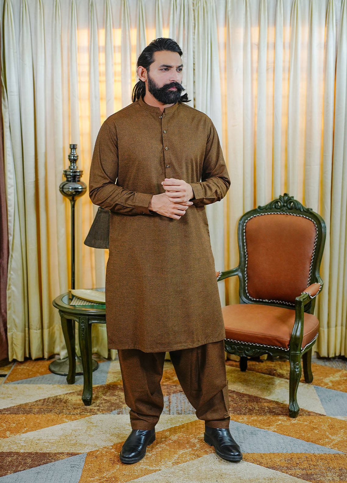 acrylic wool Shalwar Kameez in Copper