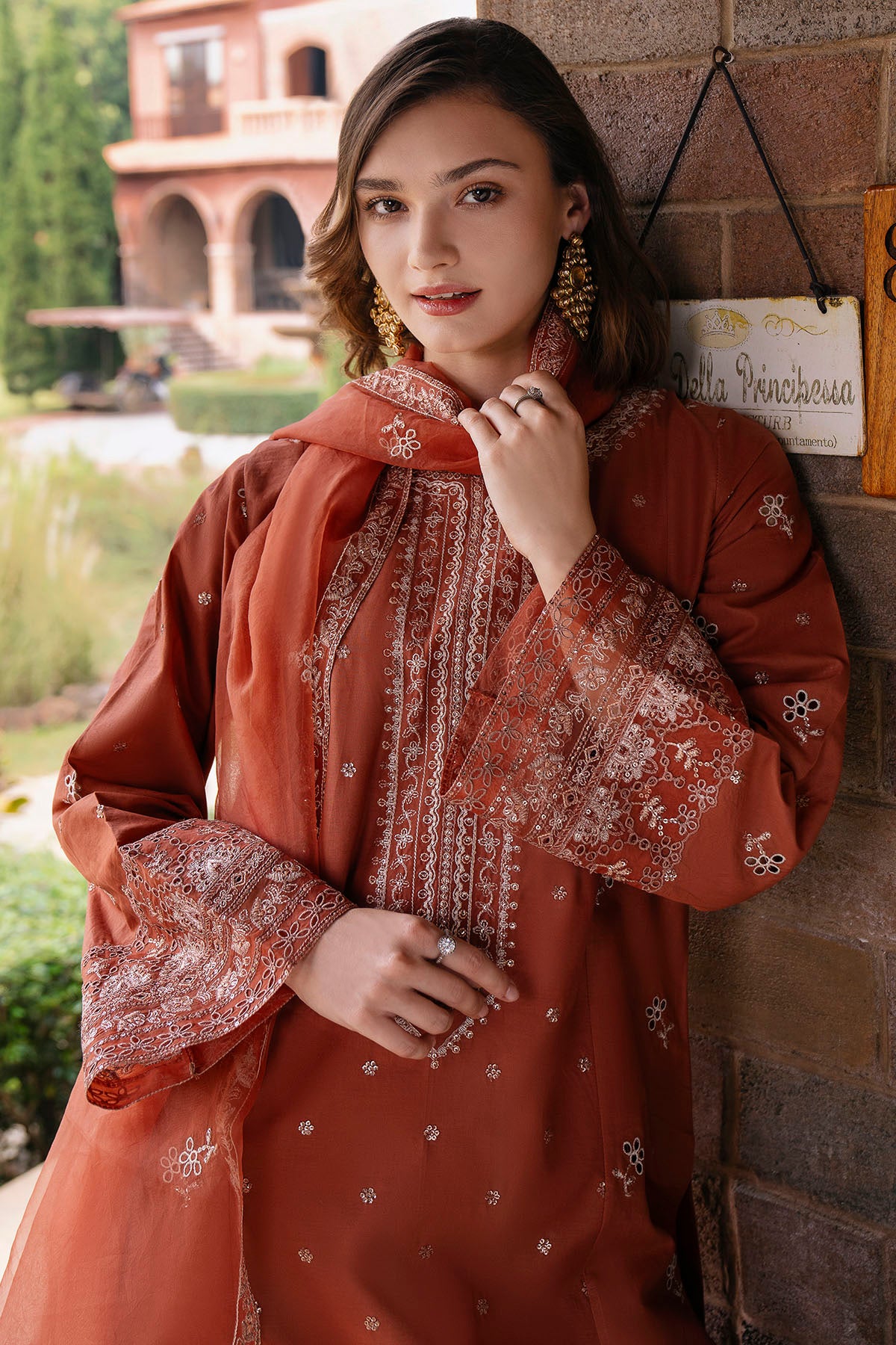 lawn Kurta Set in Flame