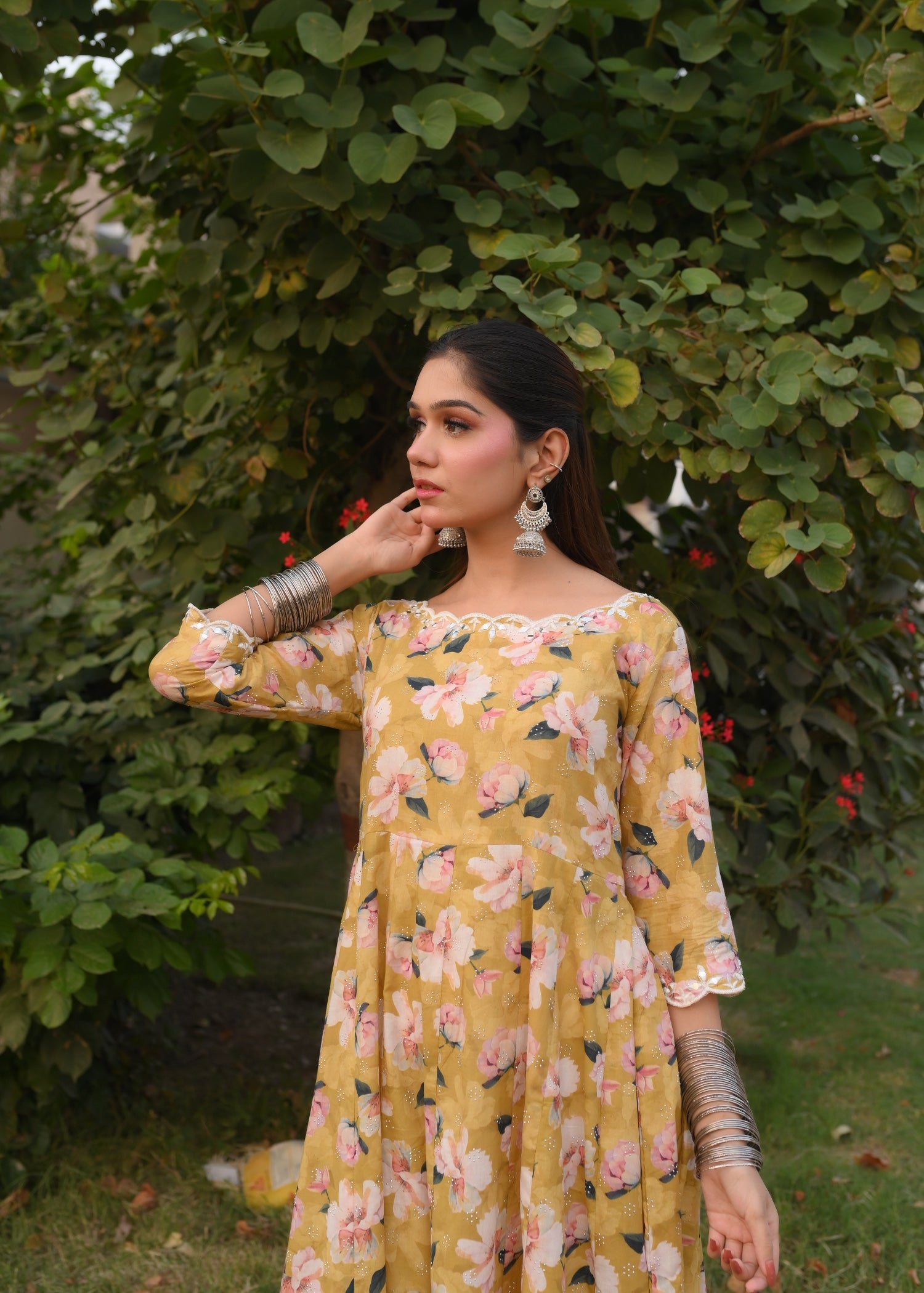lawn Pishwas in Yellow green