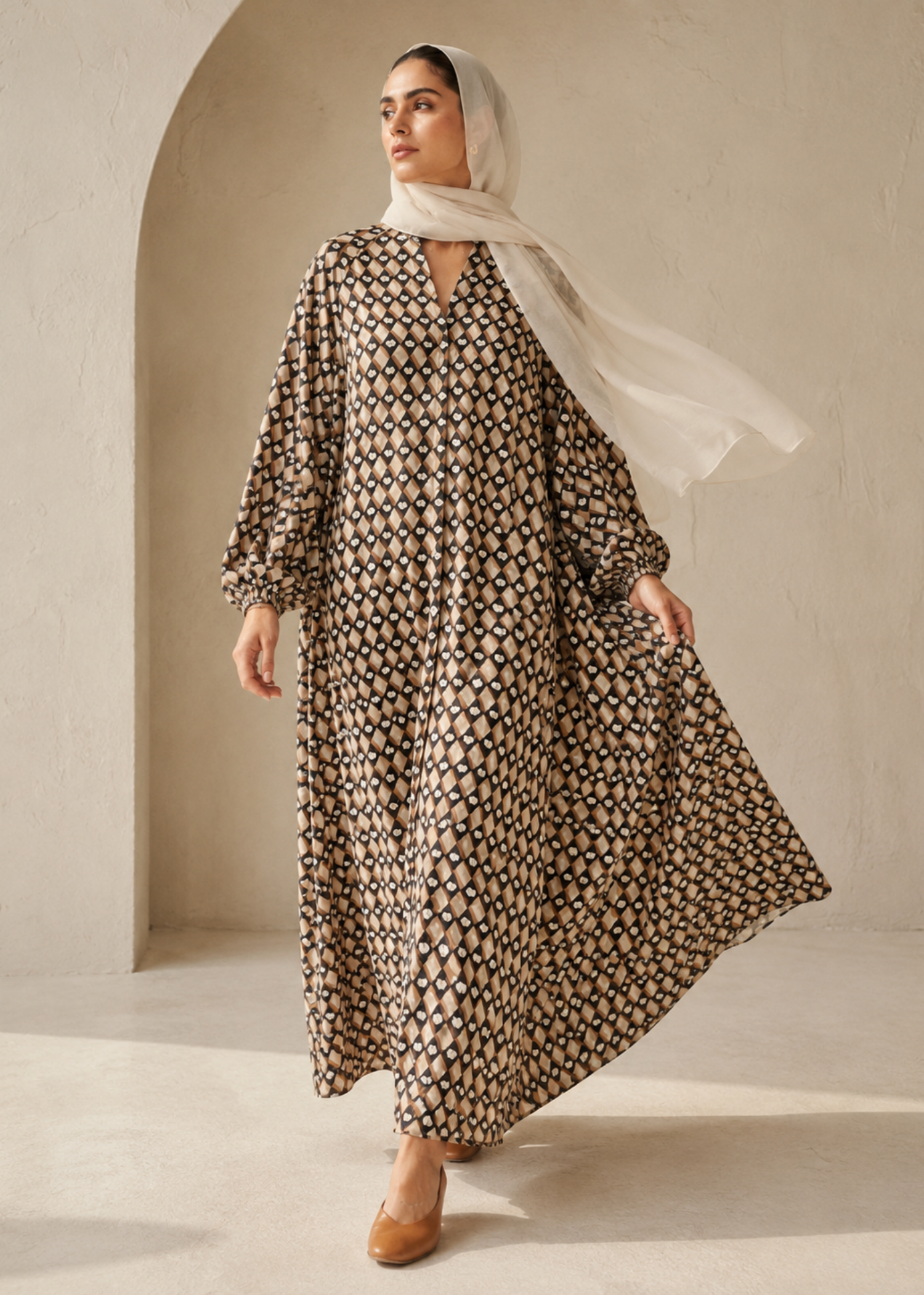 lawn Abaya in Camel brown