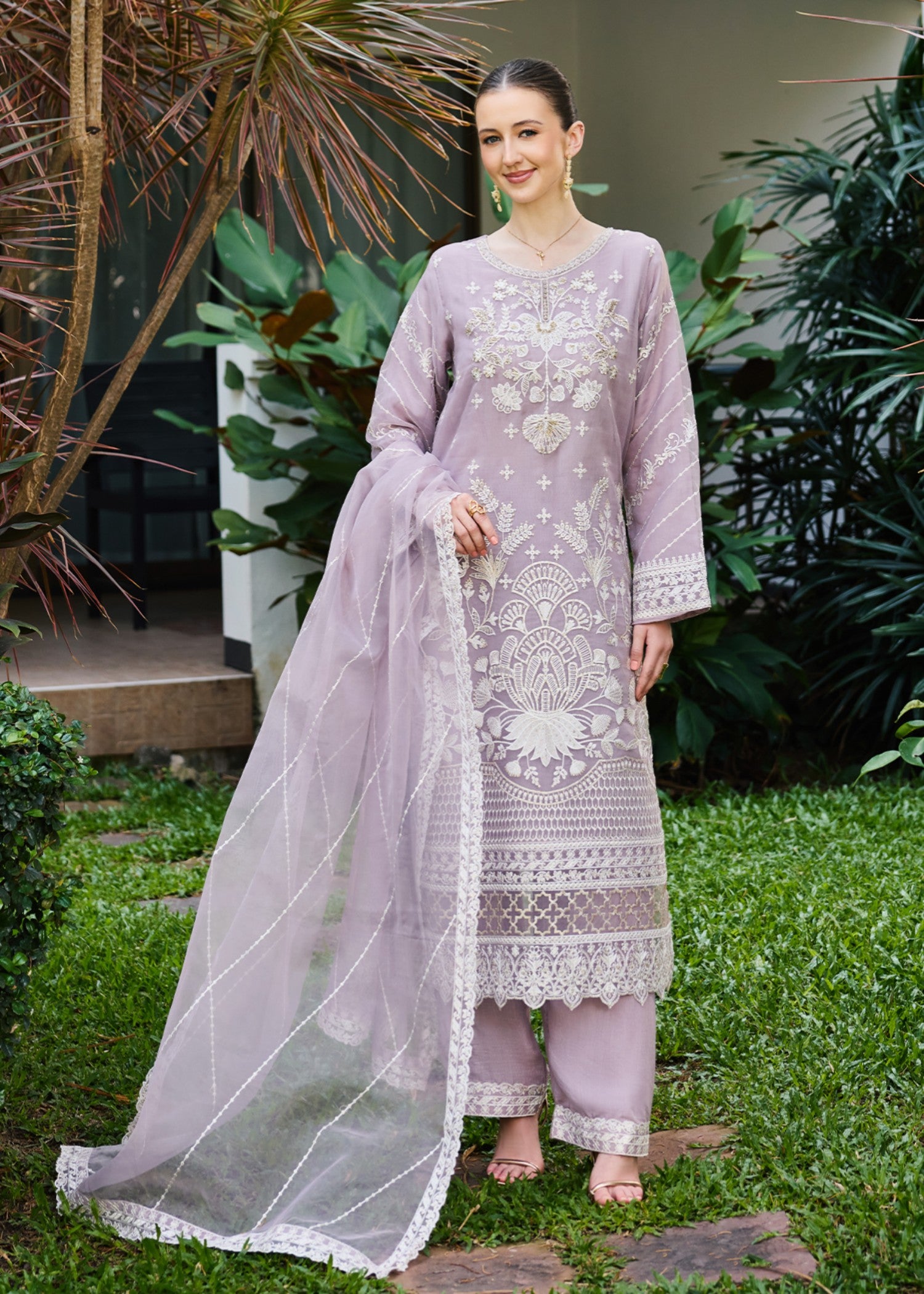 chiffon Kurta Set in Purple ash