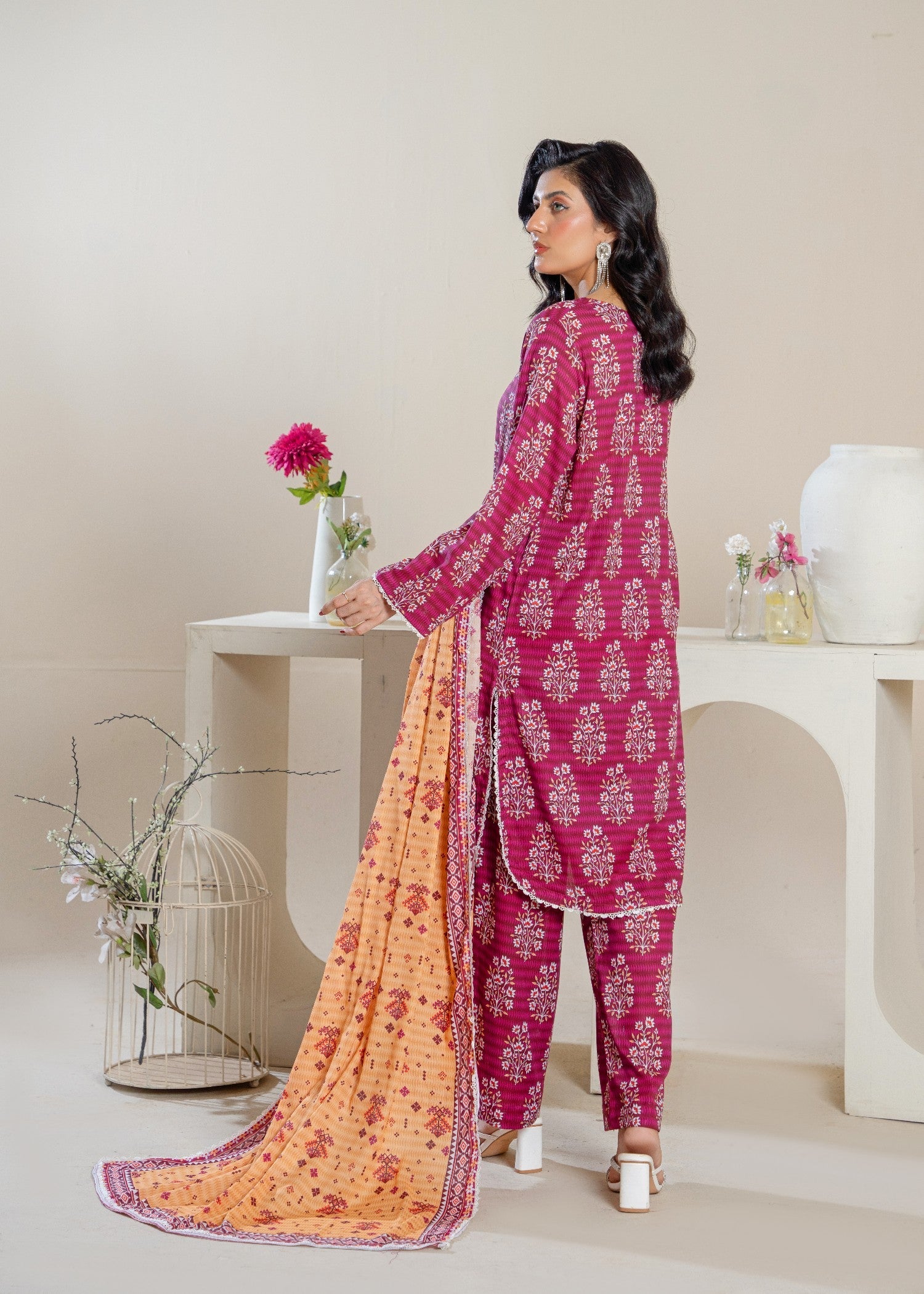 cotton Kurta Set in Raspberry pink