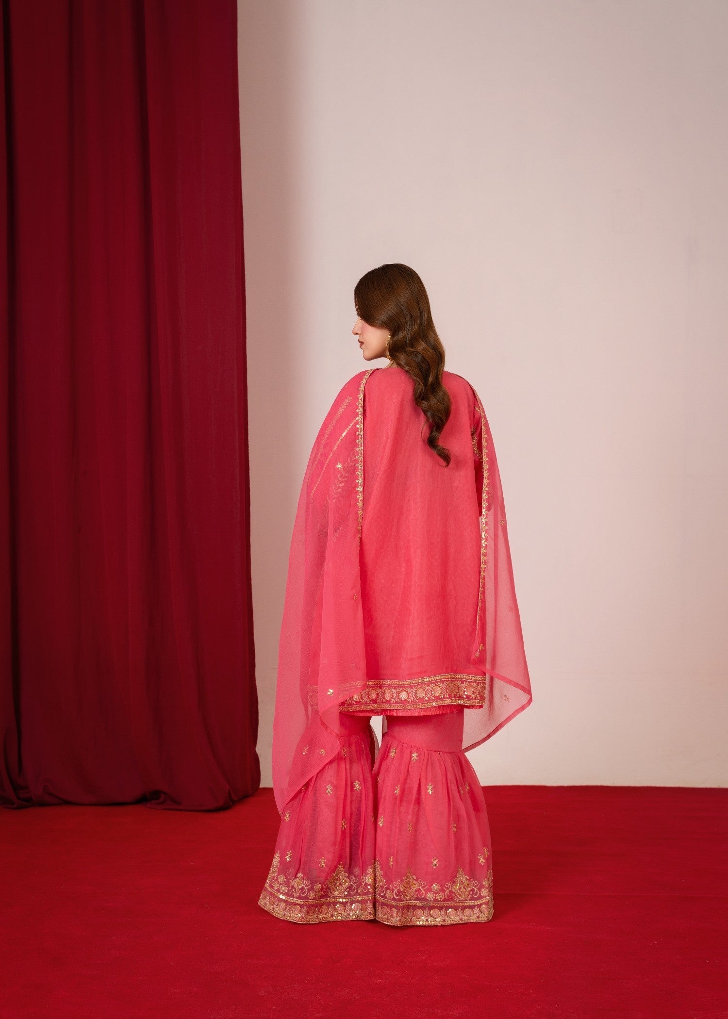 chiffon Gharara in Peach pink