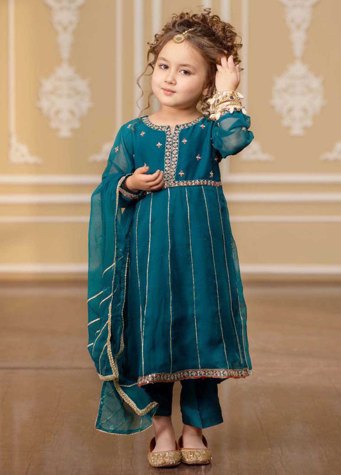 crinkle Pishwas in Teal