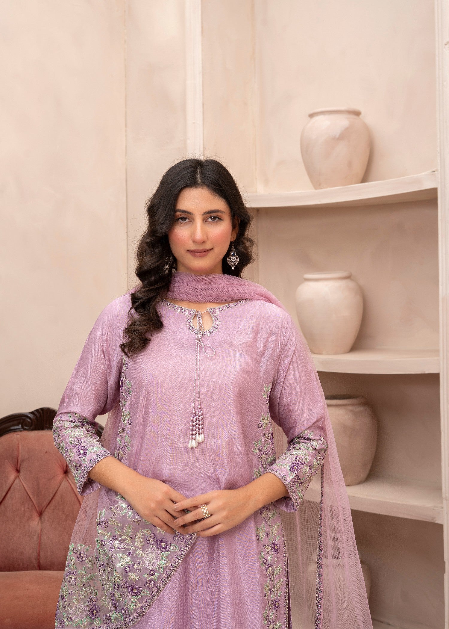 silk Sharara in Lavender