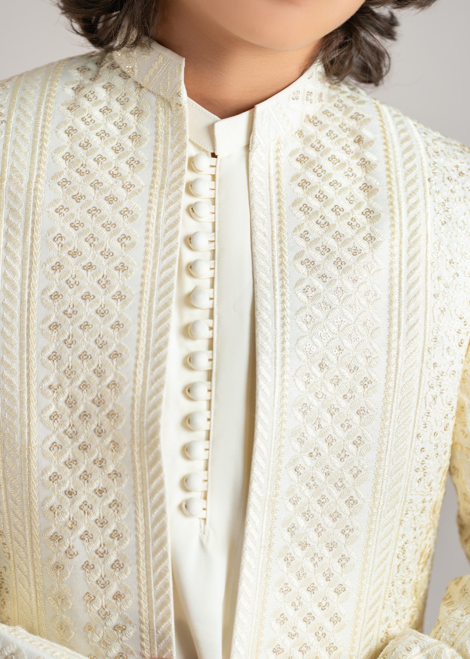 raw silk Prince Coat in Cream