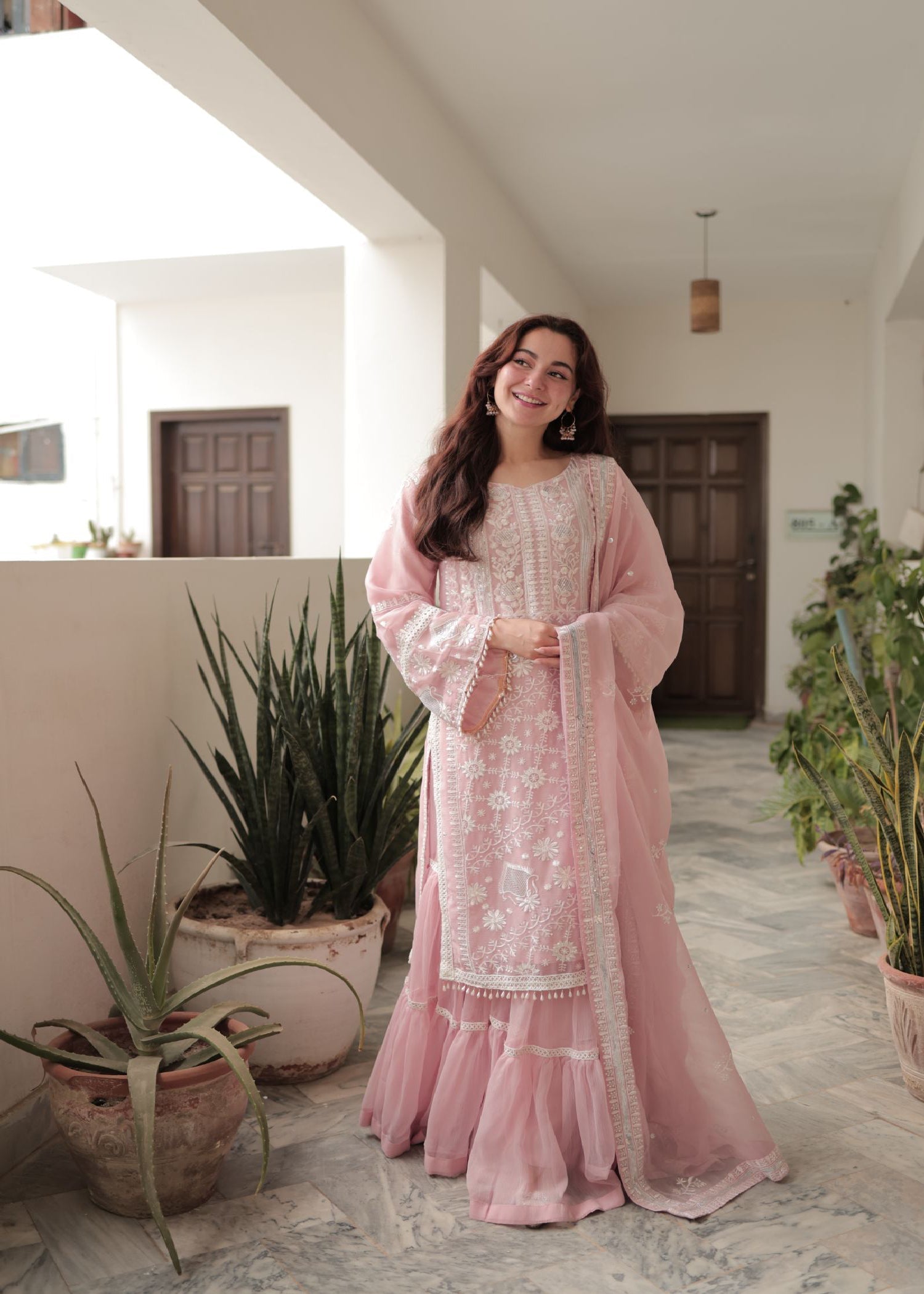 chiffon Gharara in Baby pink