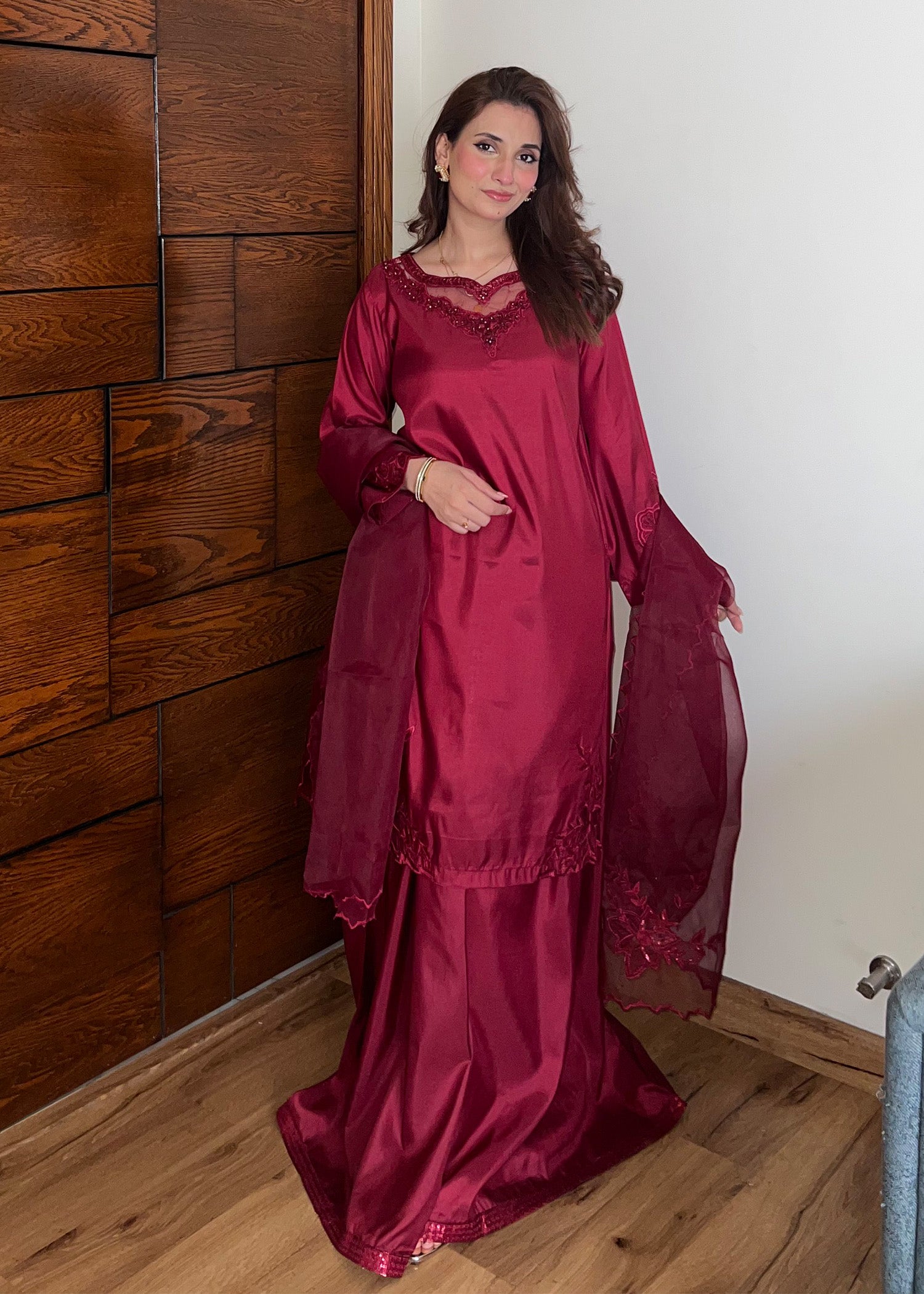 silk Sharara in Maroon