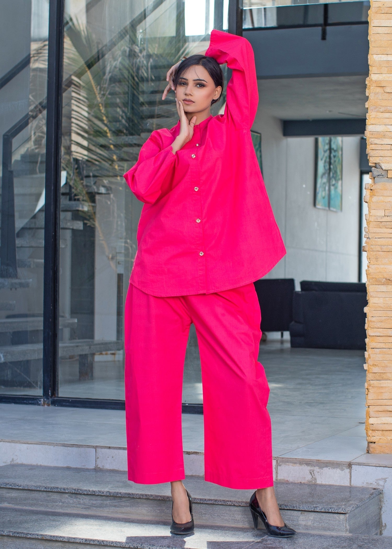cotton Co ord Sets in Deep pink