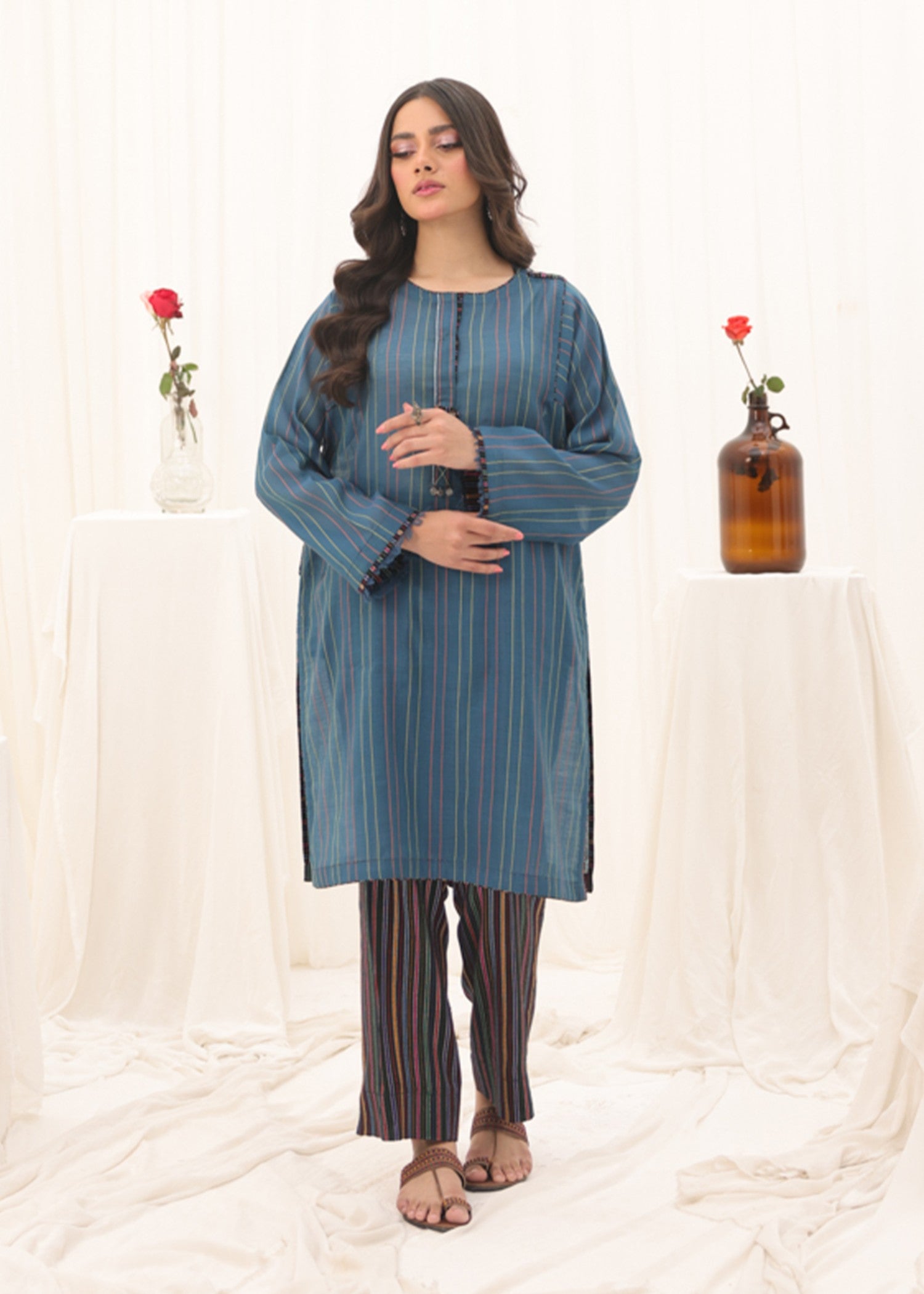yarn dyed Kurta Set in Blue