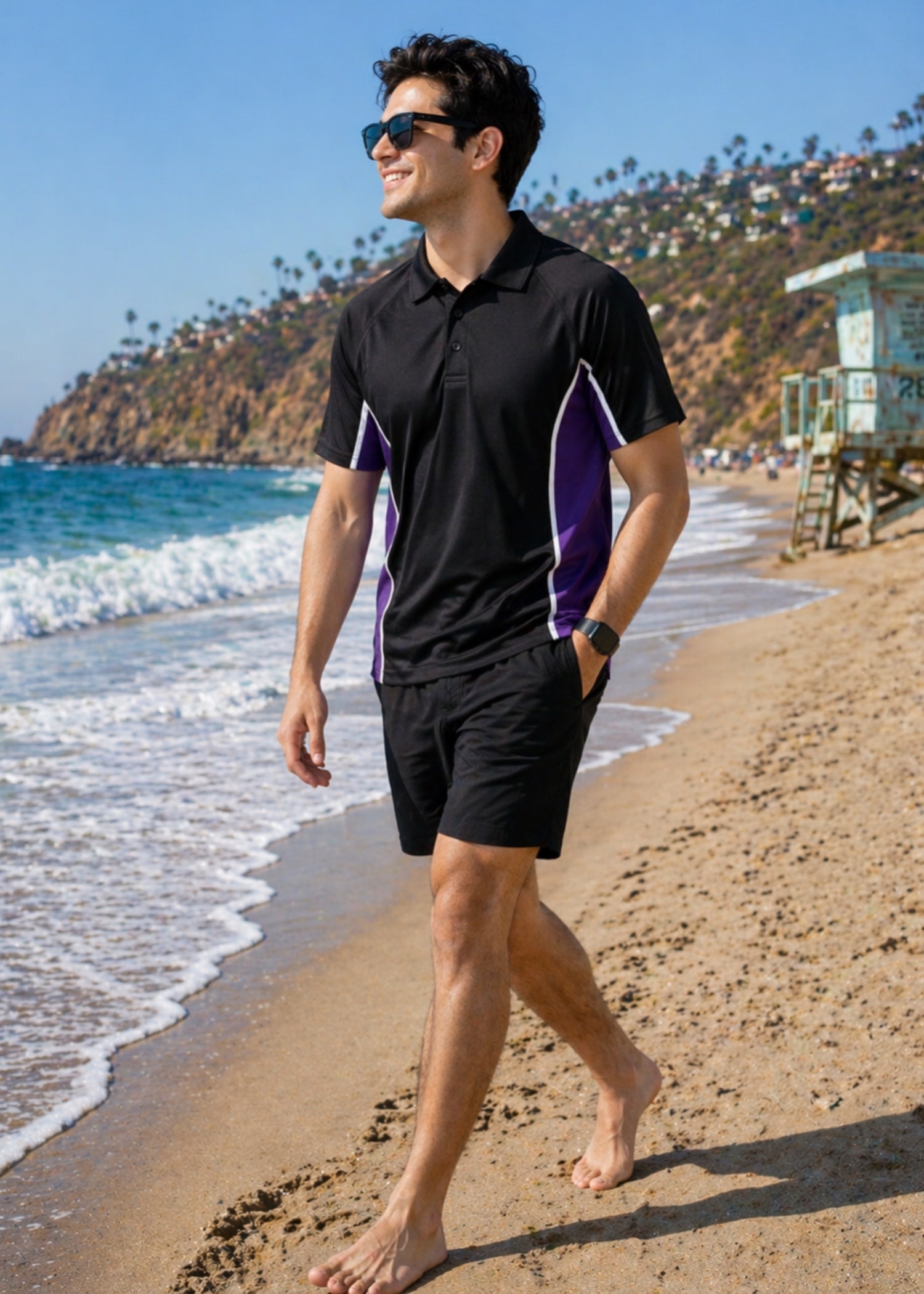 polyester Polo Shirt in Black, purple