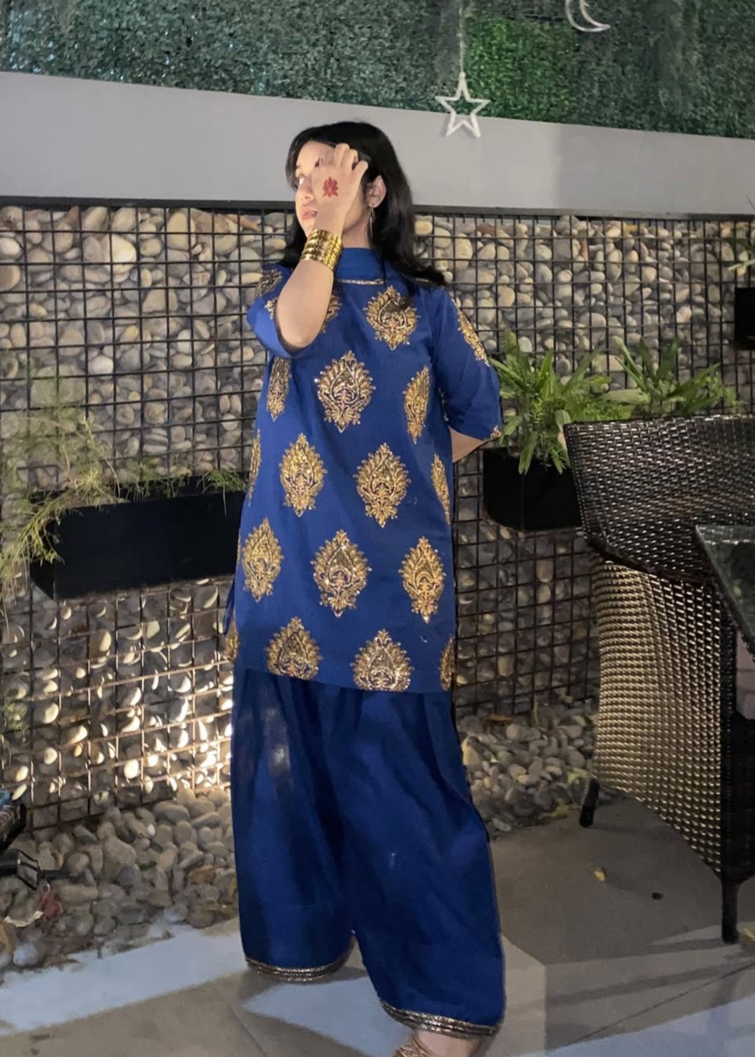 lawn Kurta Set in Sapphire blue