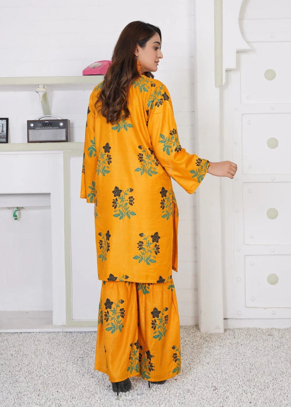 linen Gharara in Mustard