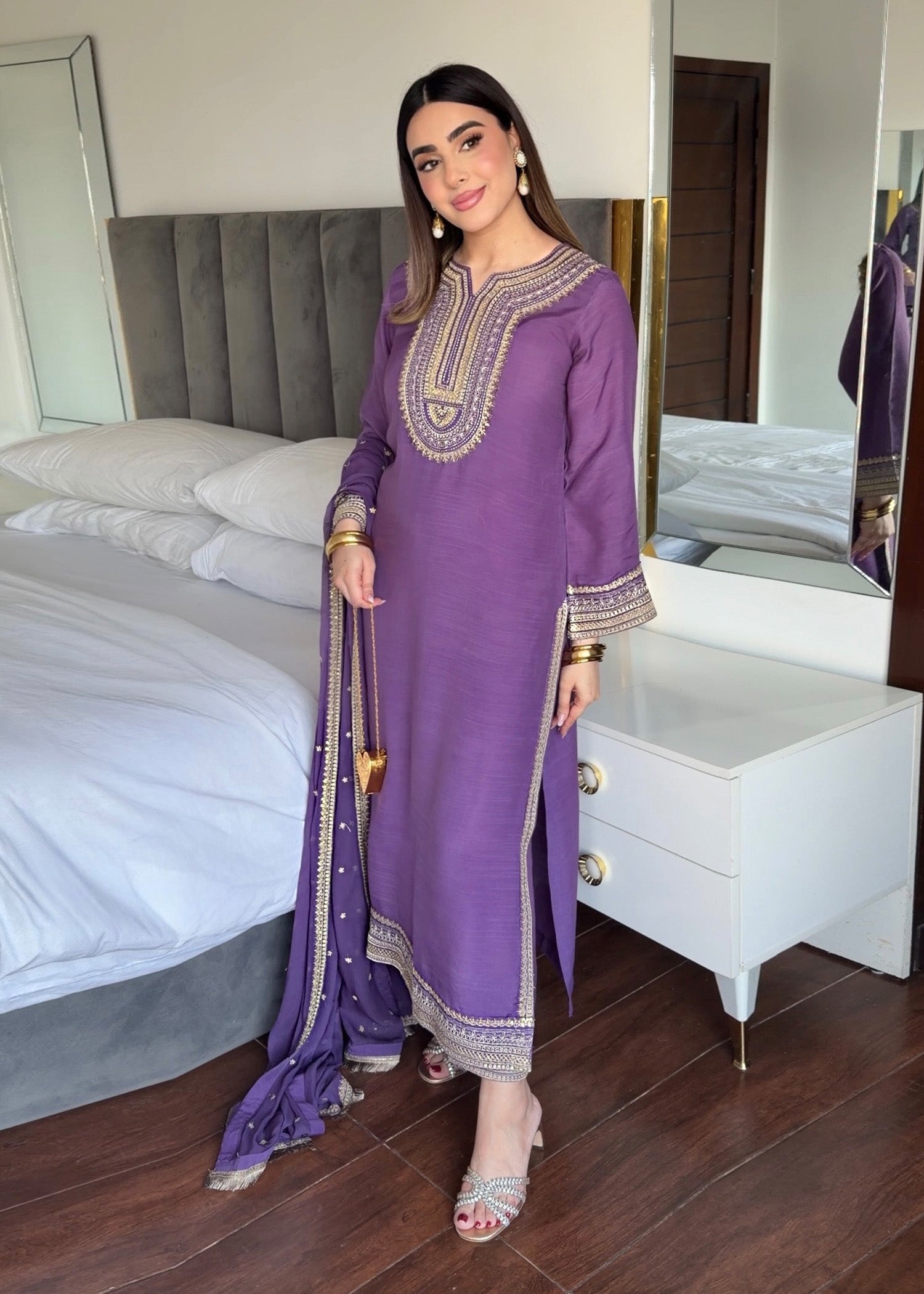 raw silk Kurta Set in Purple heart