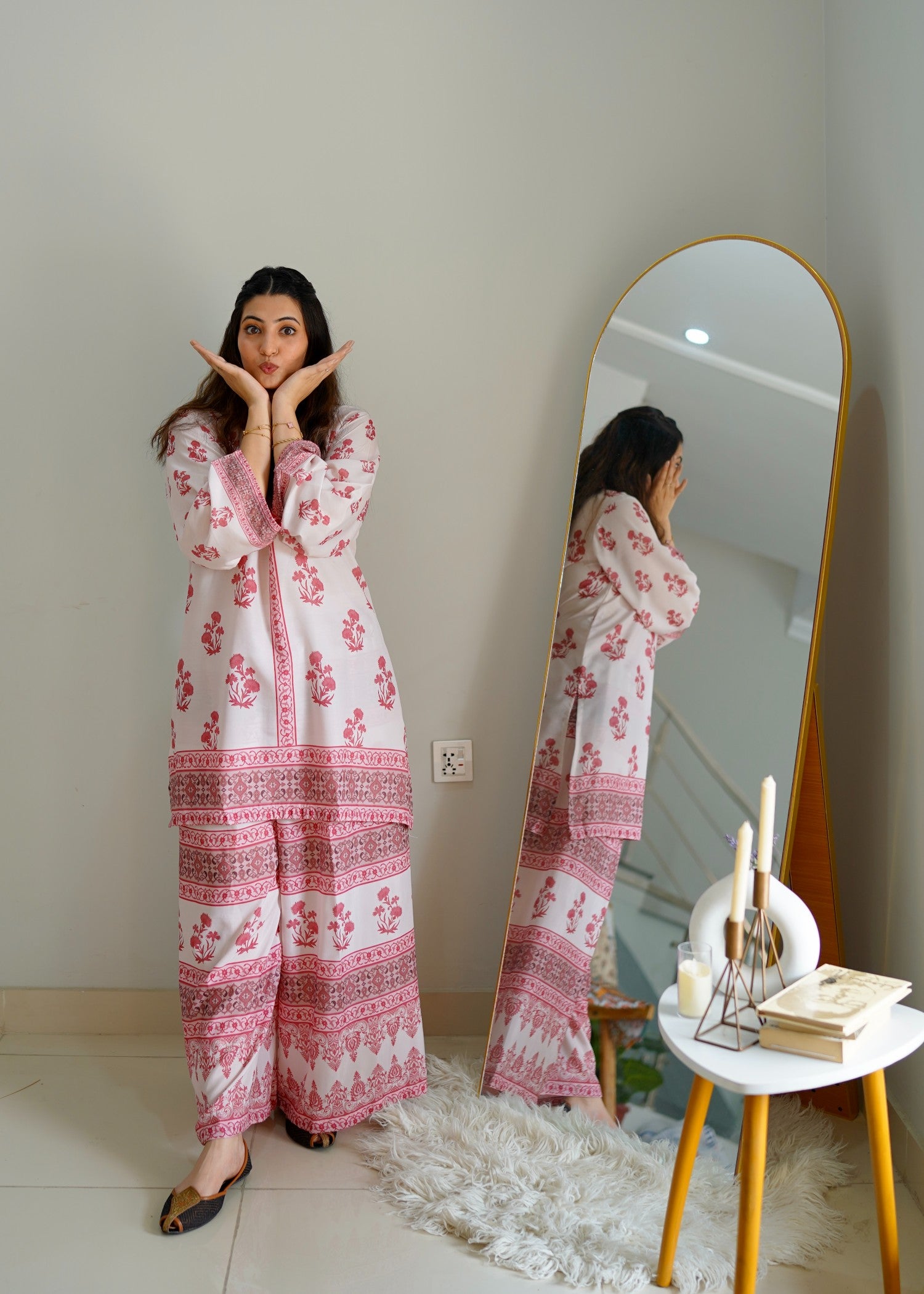 poly lawn Co Ord Sets in Blush pink