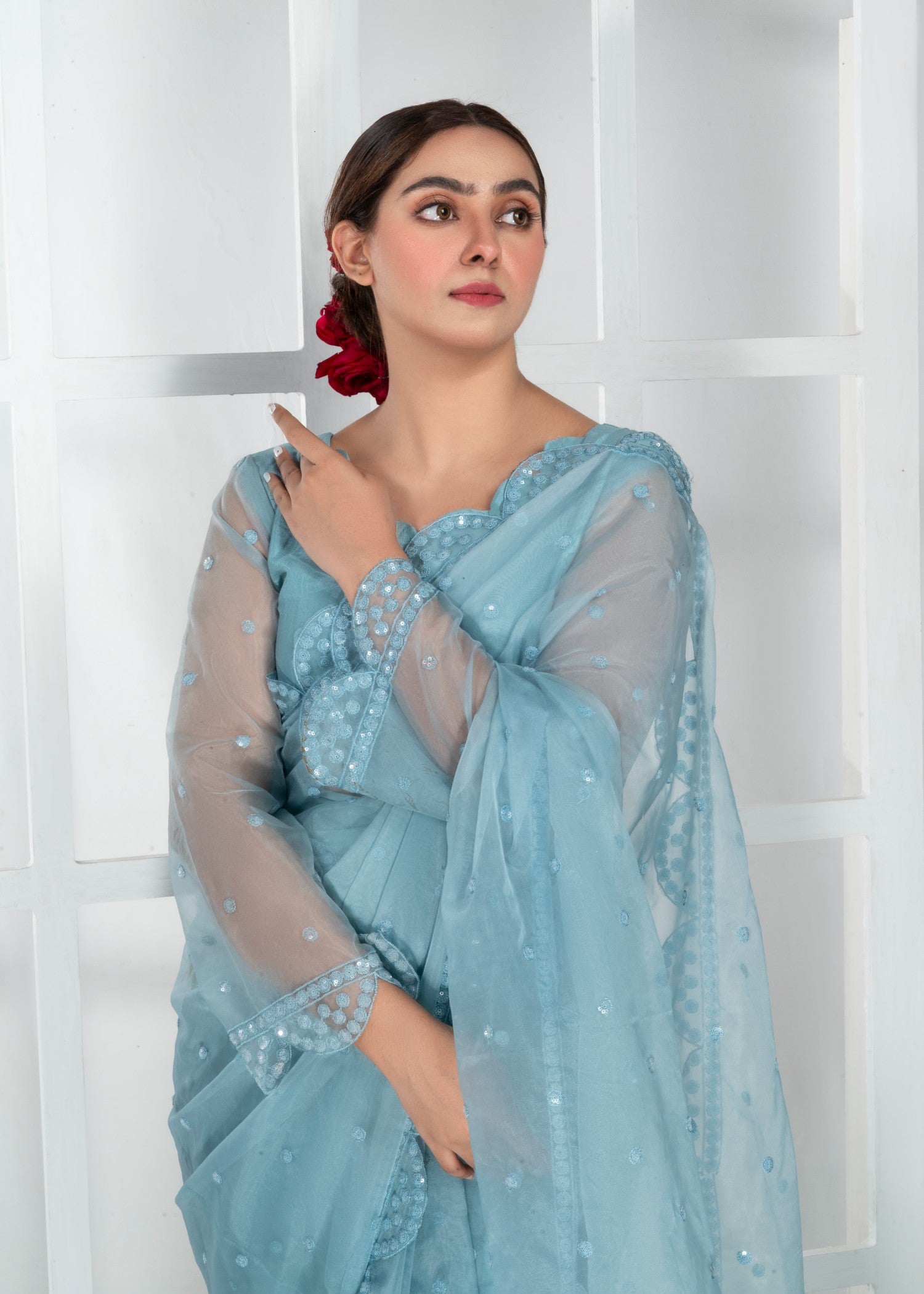 raw silk Saree in Ice blue
