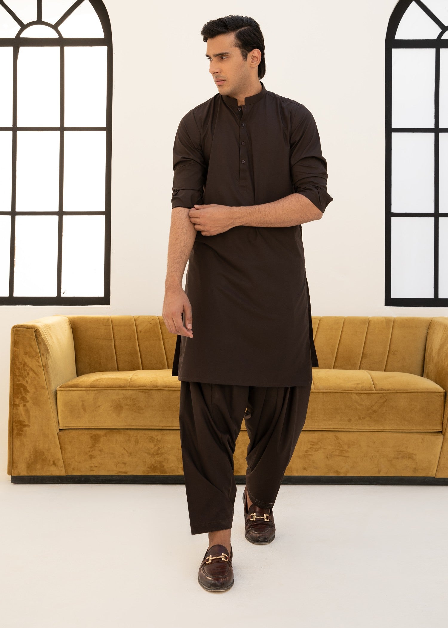 poly viscose Shalwar Kameez in Brown