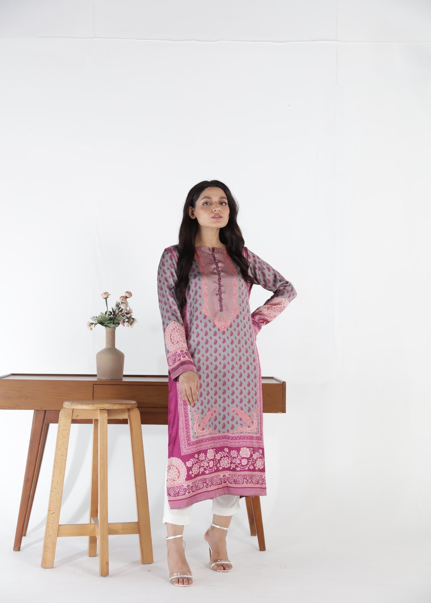 satin silk Kurti in Multi
