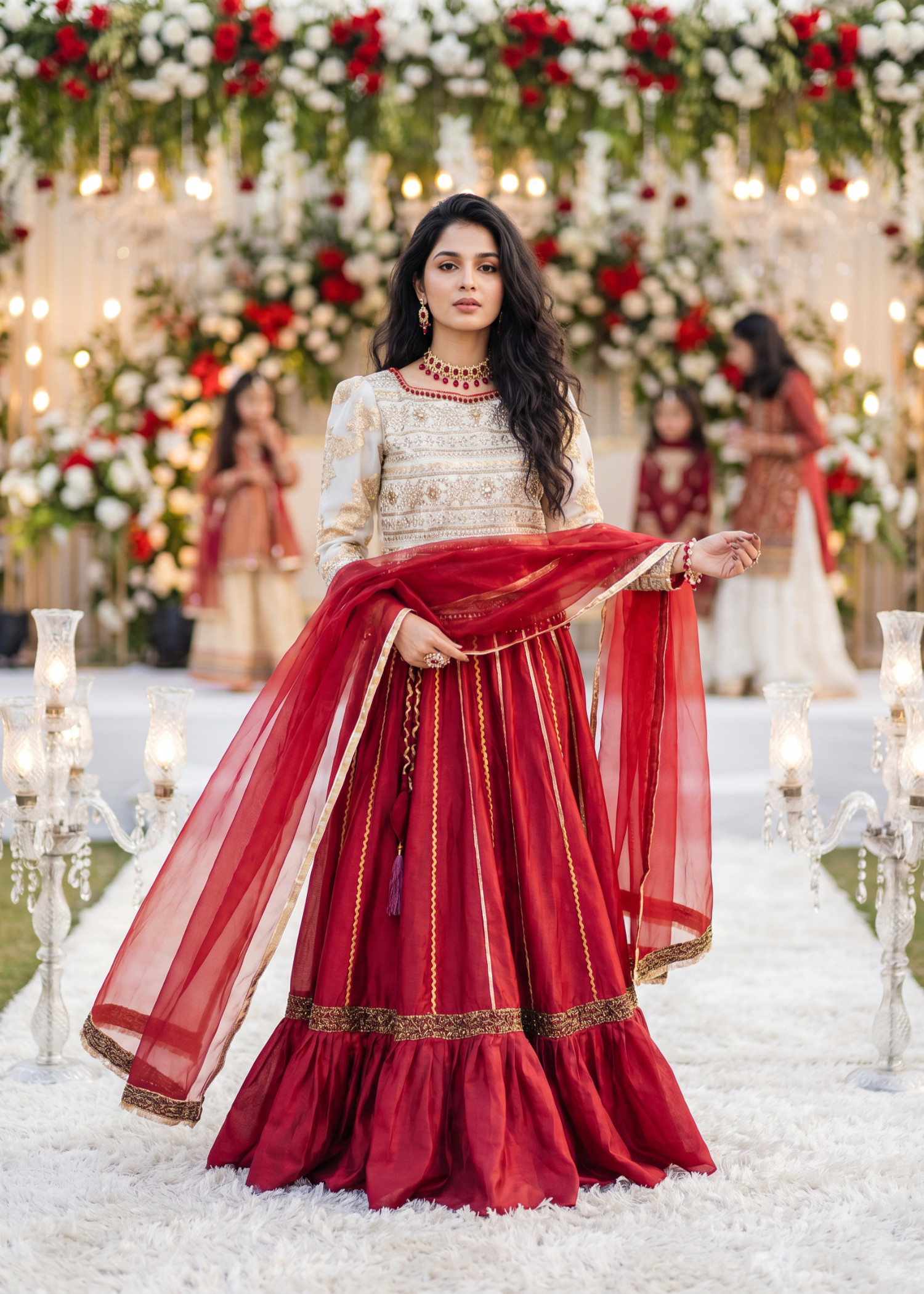 raw silk Lehenga in Gold, maroon
