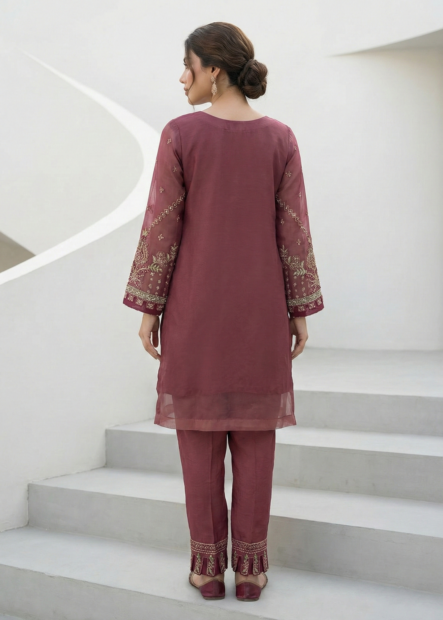 organza Kurta Set in Mauve pink