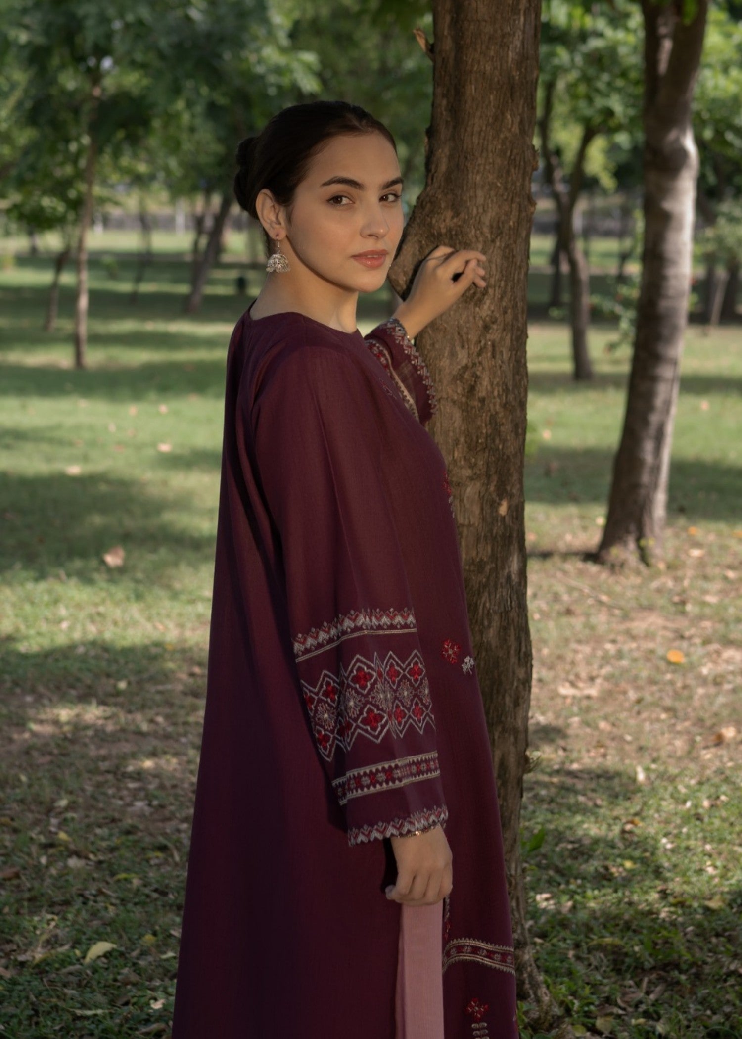 slub khaddar Kurta Set in Maroon
