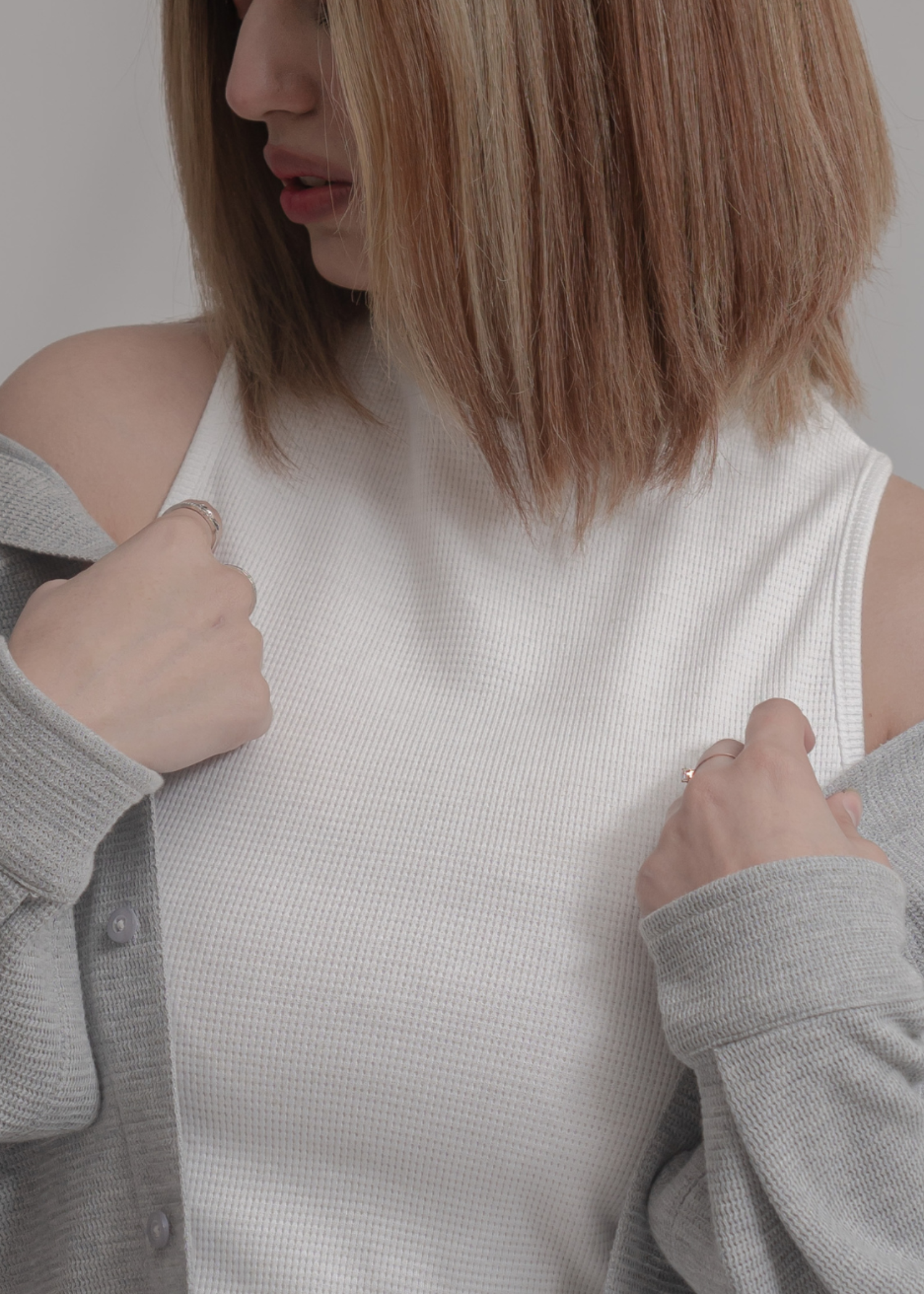 fleece jersey knit Top in White