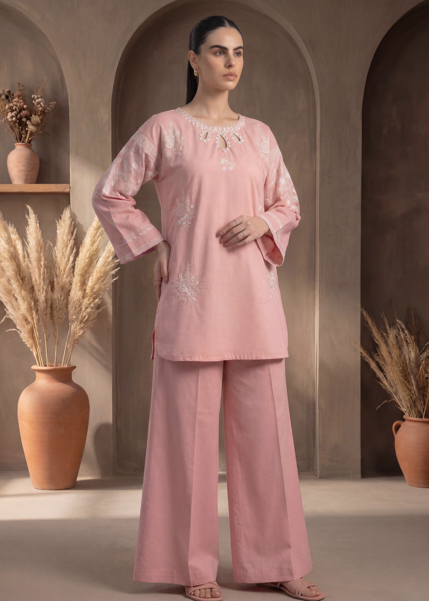 cotton dobby Kurta Set in Beige