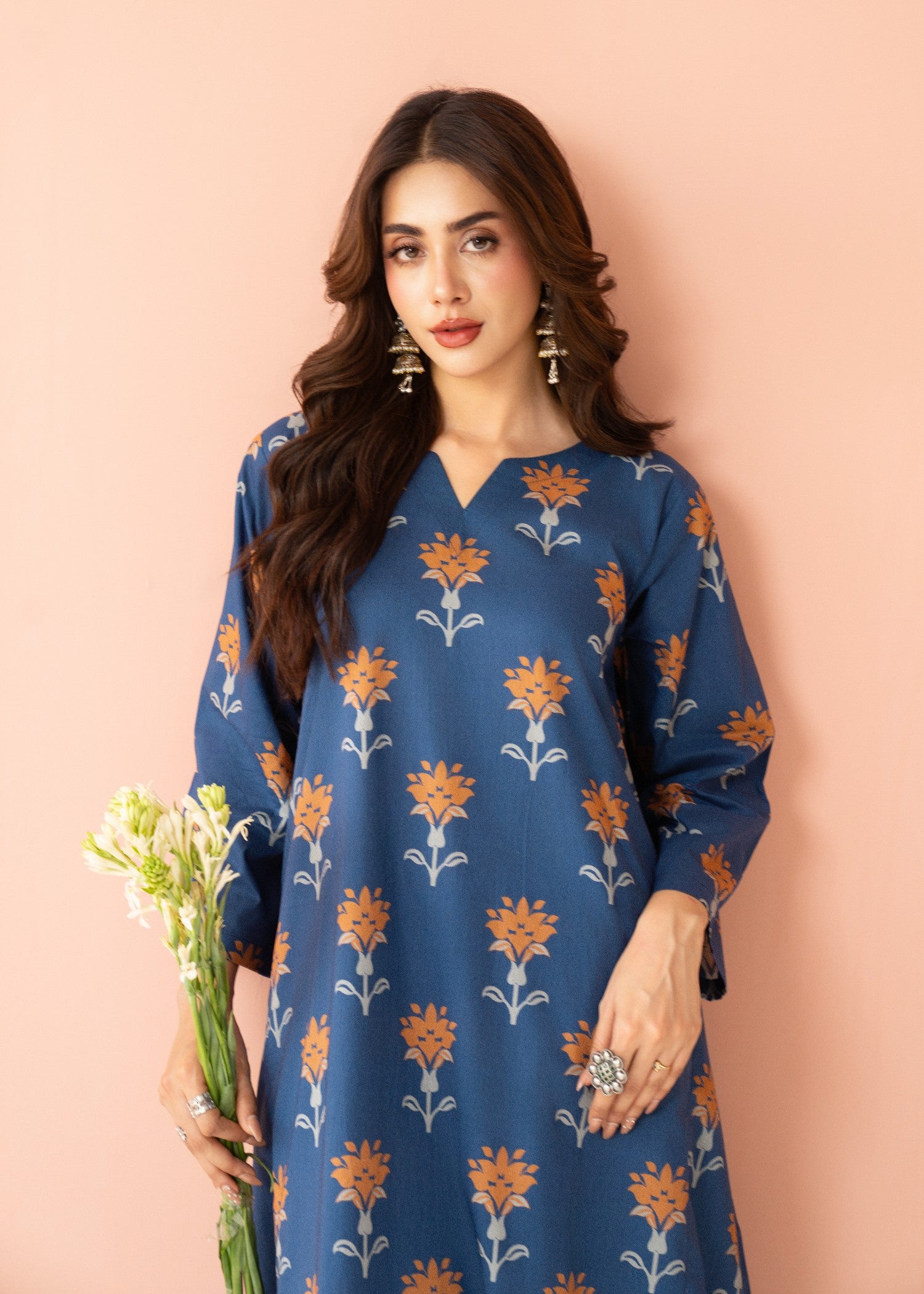 lawn cotton Short Frock in Navy blue