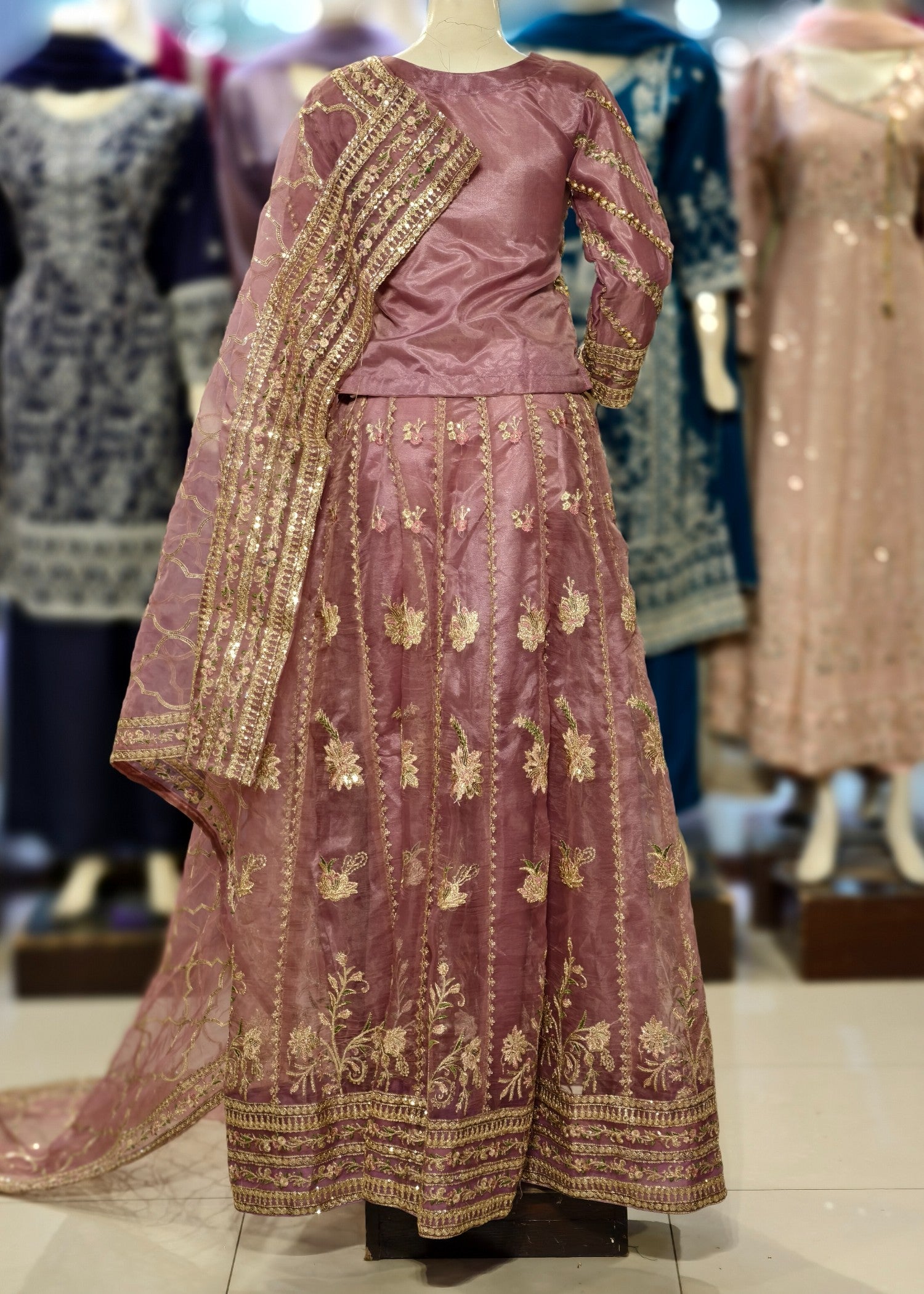 organza Lehenga in Mauve