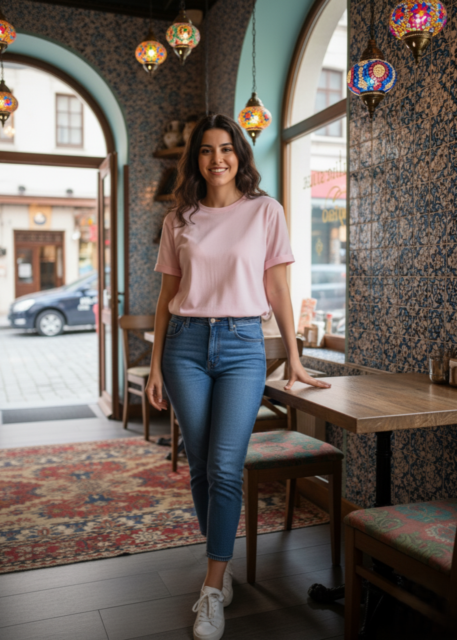 polycotton T Shirt in Light pink