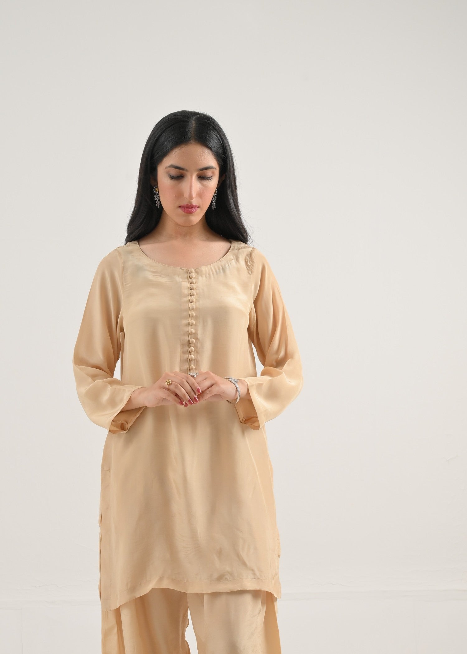silk Kurta Set in Wheat