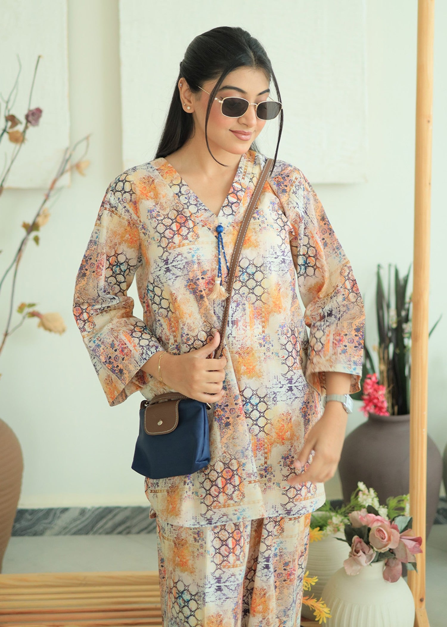 lawn Co ord Sets in Beige, navy blue