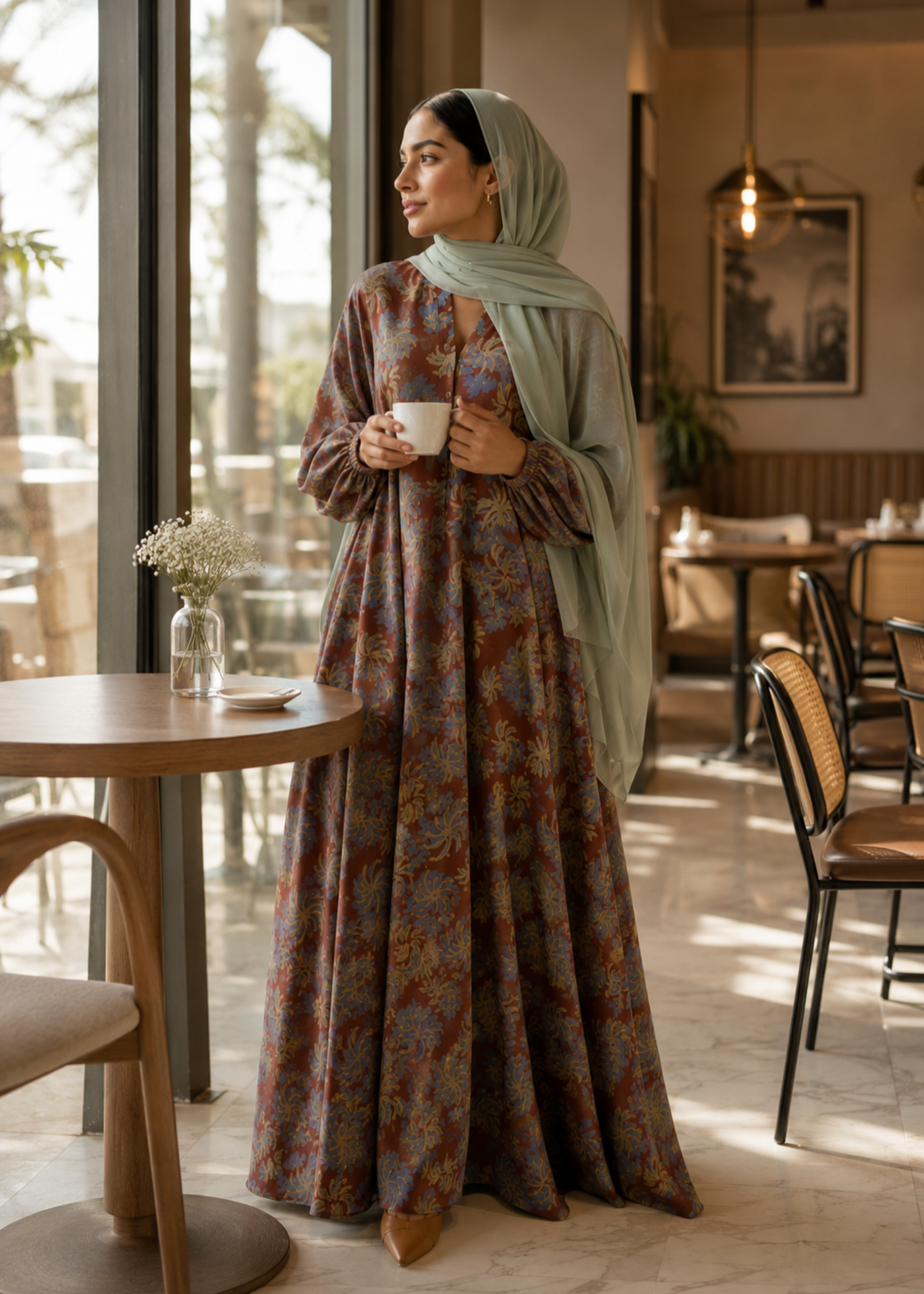 lawn Abaya in Rustic brown