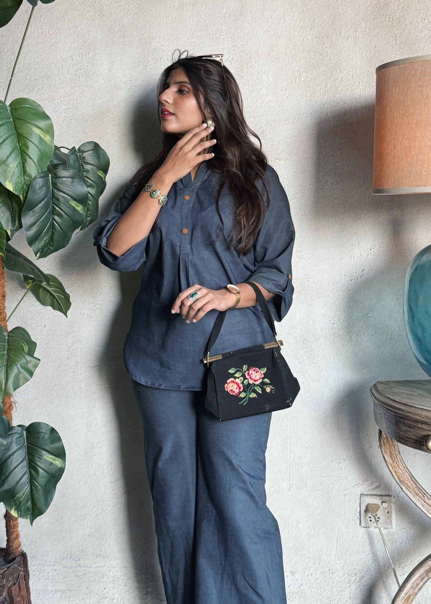 denim Co Ord Sets in Dark grey