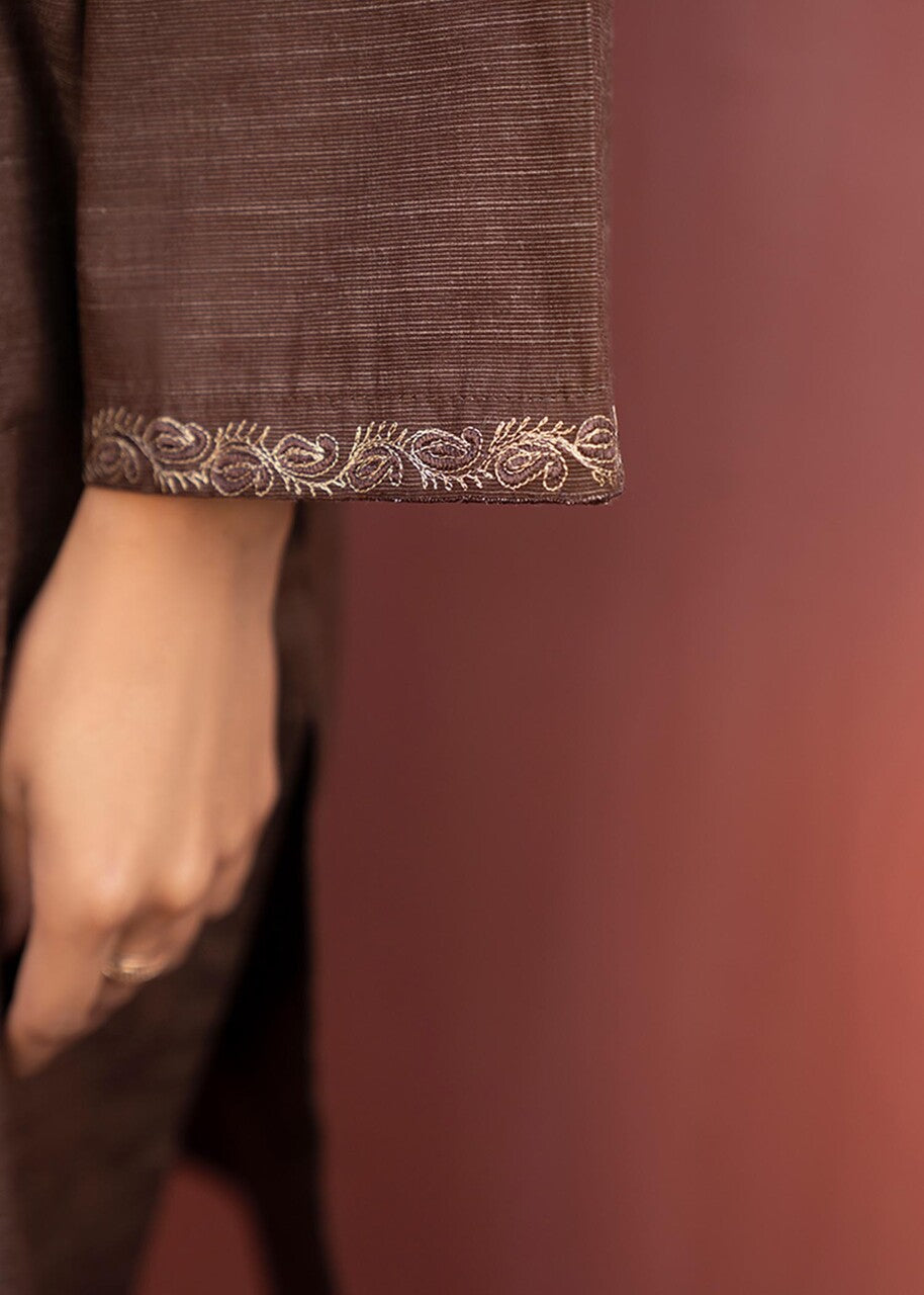 slub cambric Kurta Set in Brown