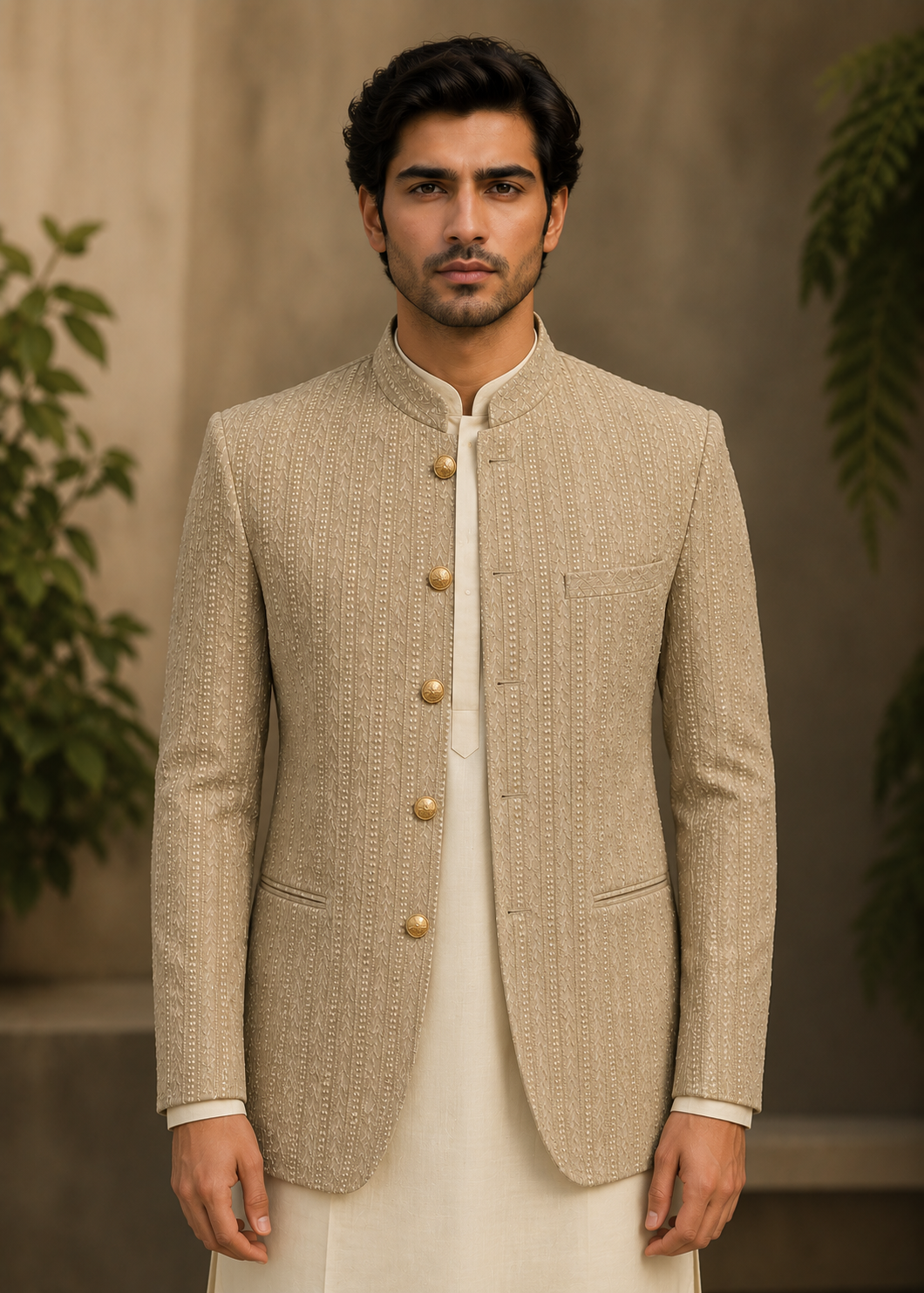 raw silk Prince Coat in Beige