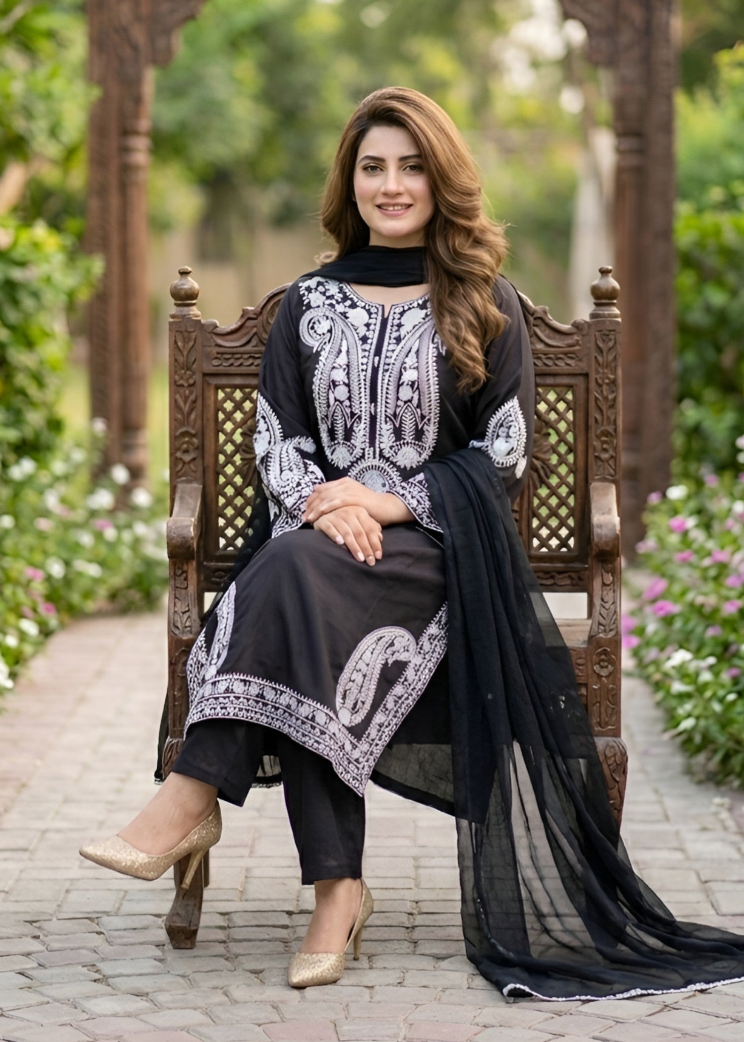 linen chambray Kurta Set in Black