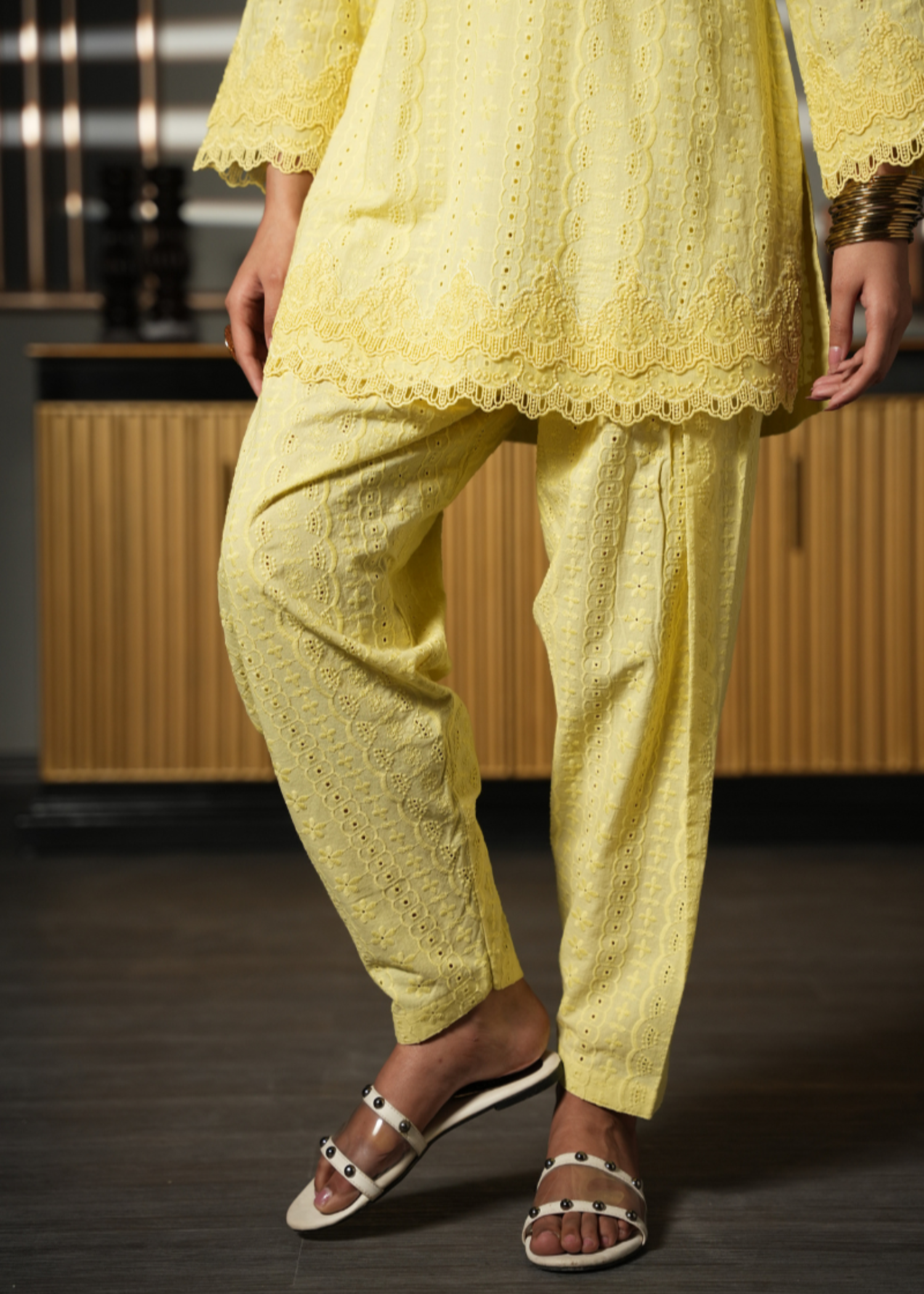 chikankari cotton Co Ord Sets in Yellow