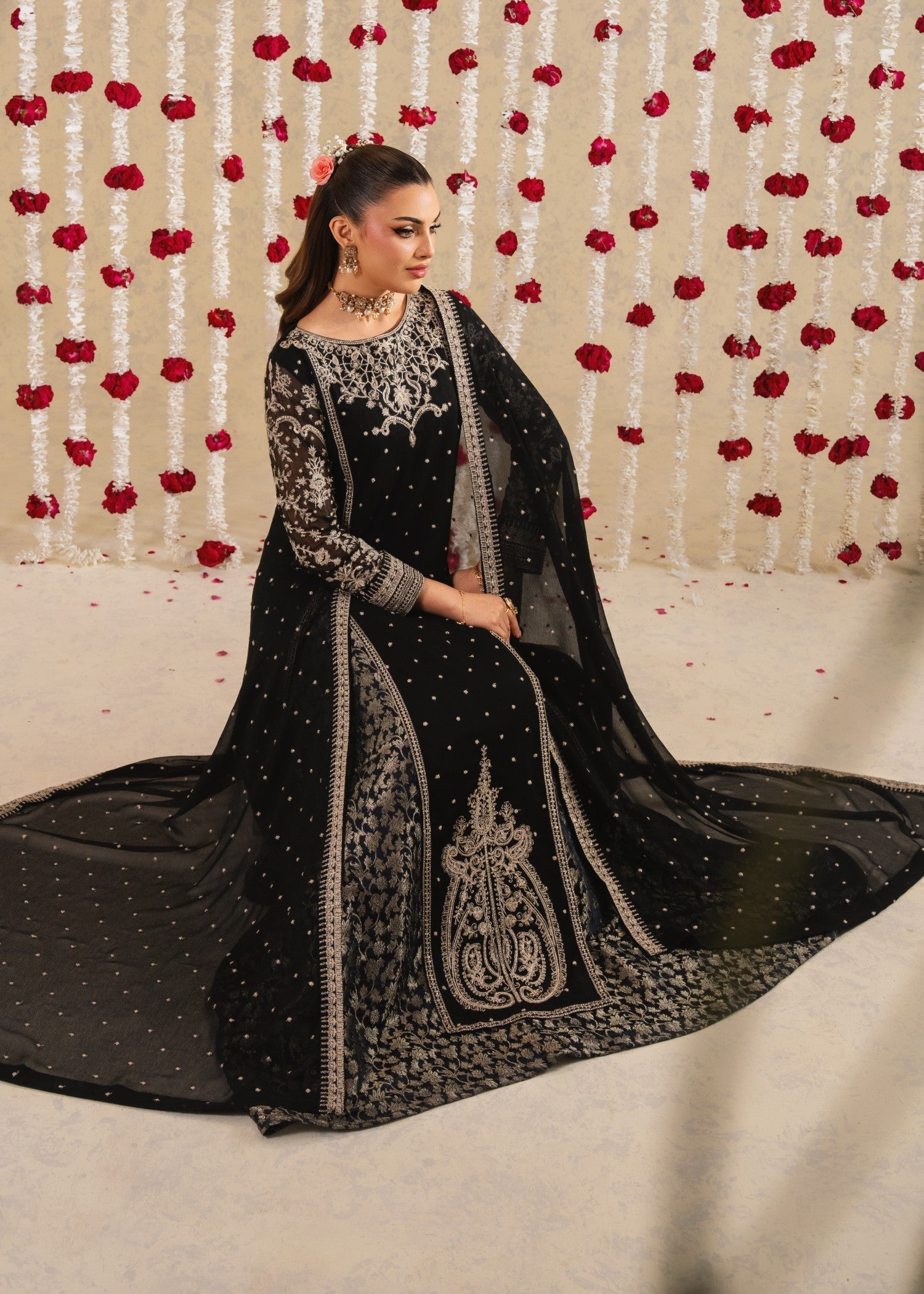 chiffon Pishwas in Black