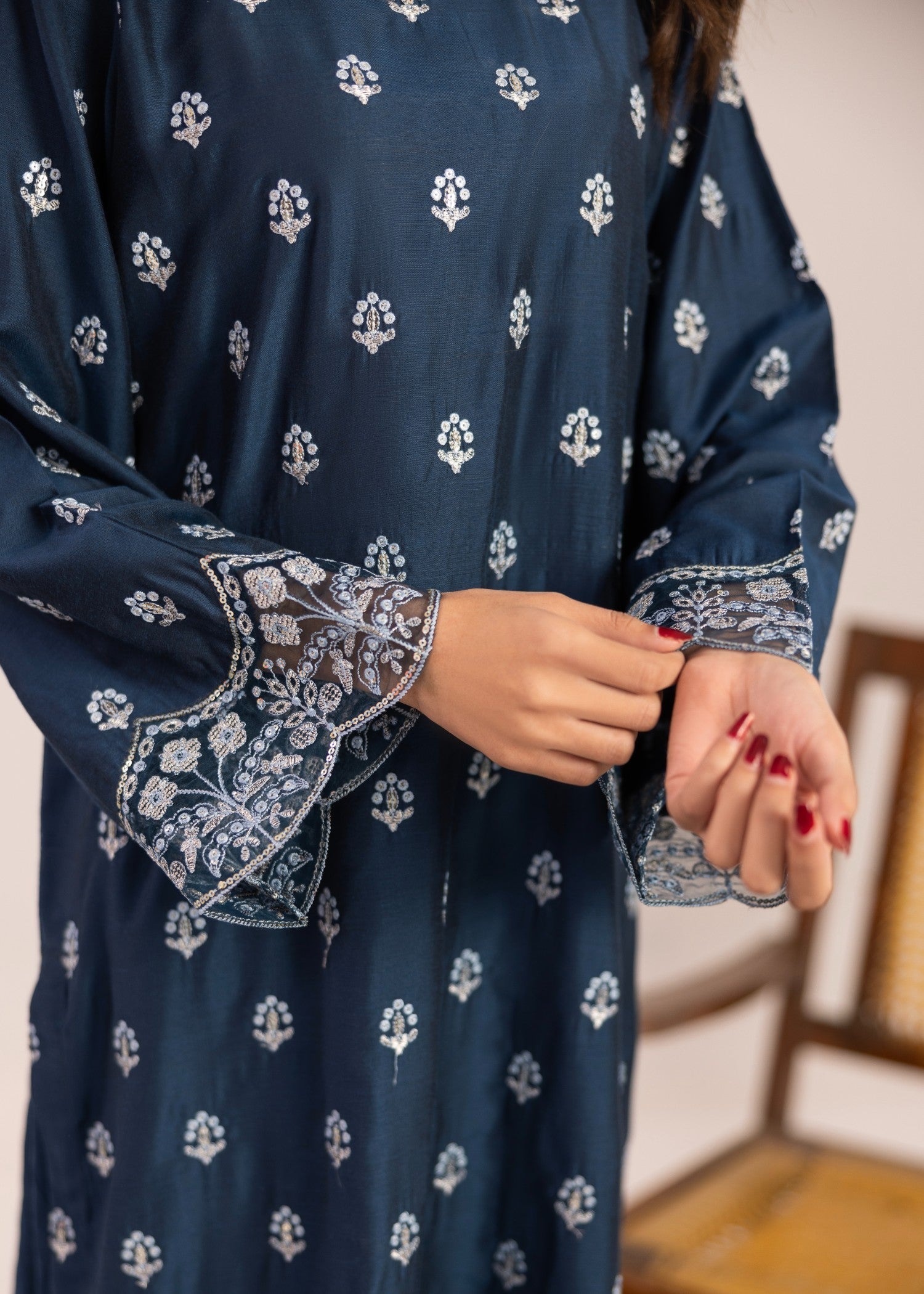 chambray Kurta Set in Blue