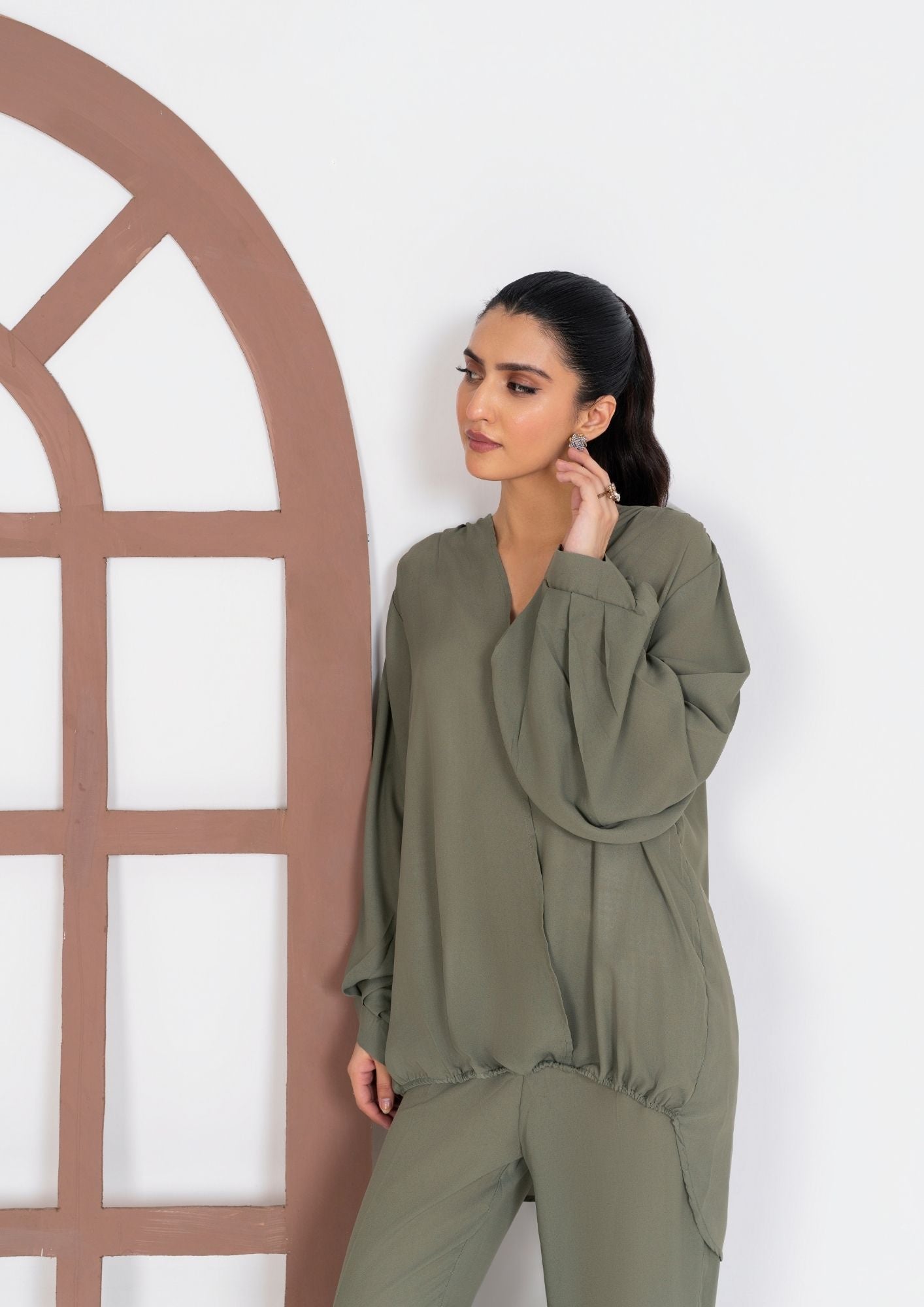 georgette Co Ord Sets in Olive green