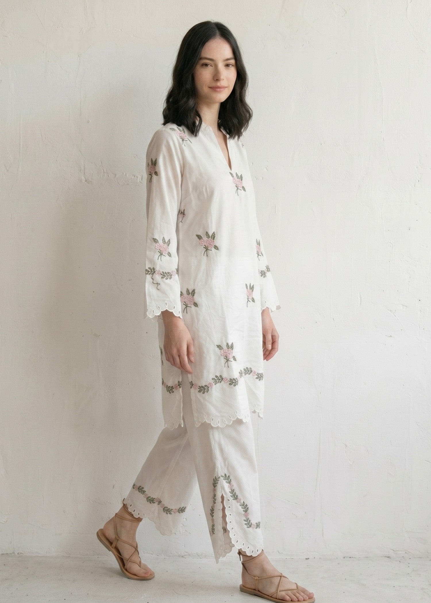 cotton jacquard Co Ord Sets in Ivory