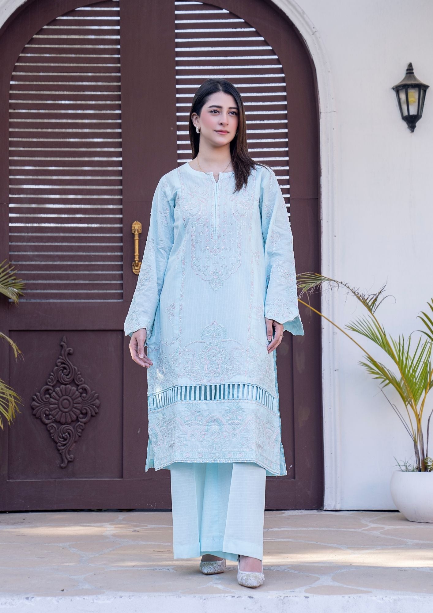 lawn Kurta Set in Ice blue