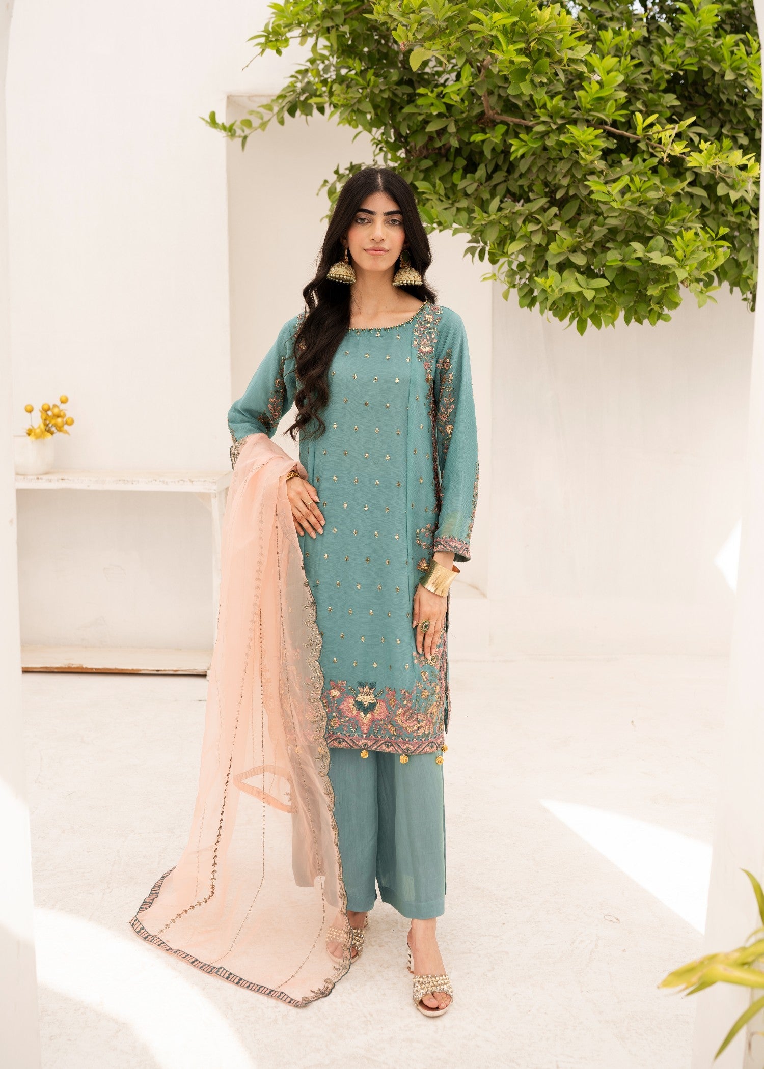 chiffon Kurta Set in Sea green
