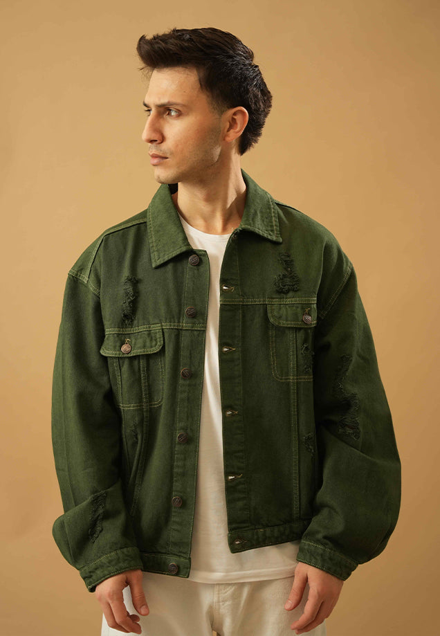 stretch denim Jacket in Emerald green