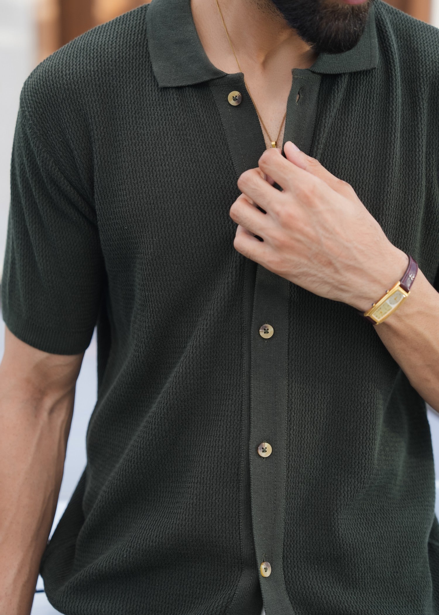 cotton Casual Shirt in Bottle green
